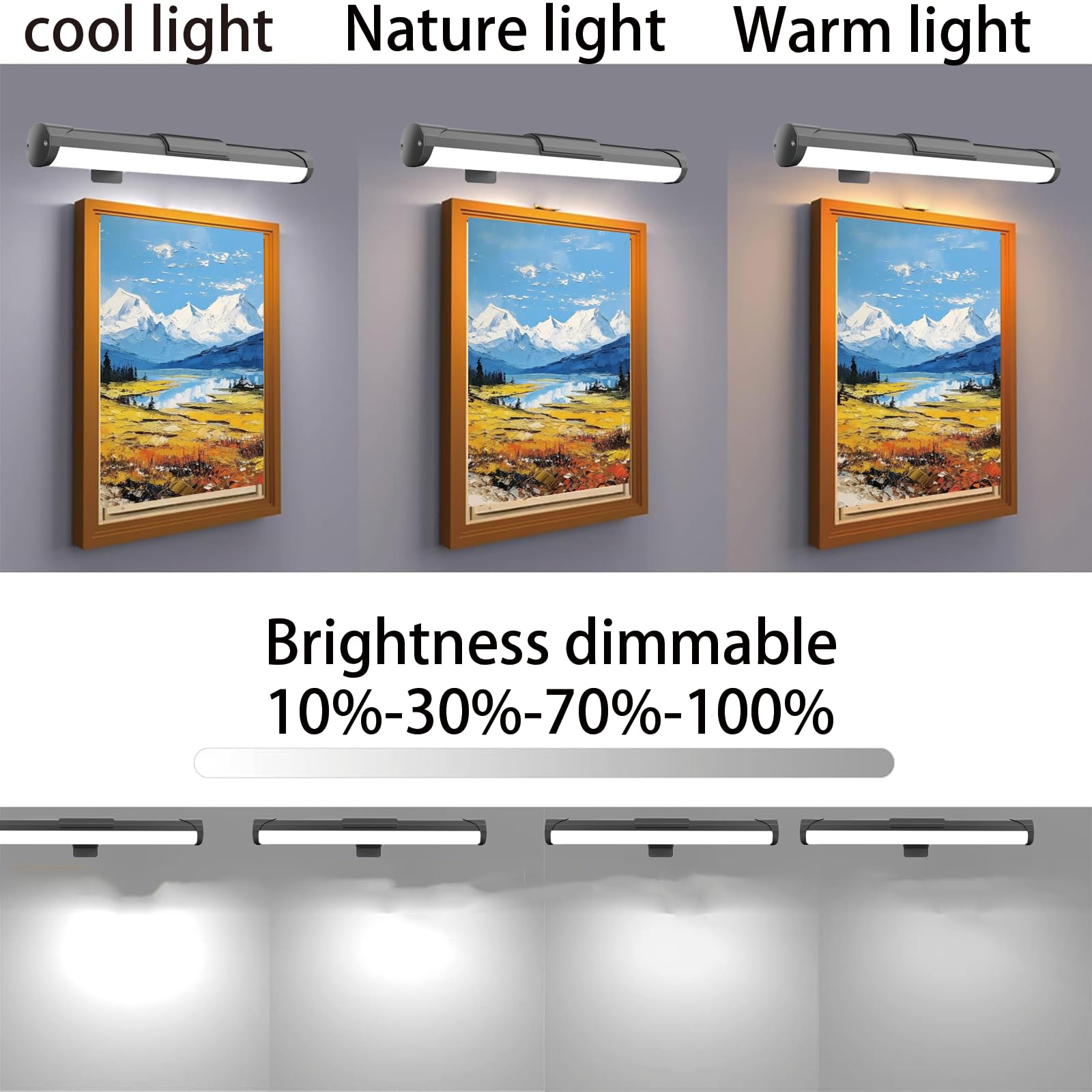 Picture Light Battery Operated, 13.8In Wireless Art Light For Paintings, Dimmable 4400Mah Recharging Battery Display Light With