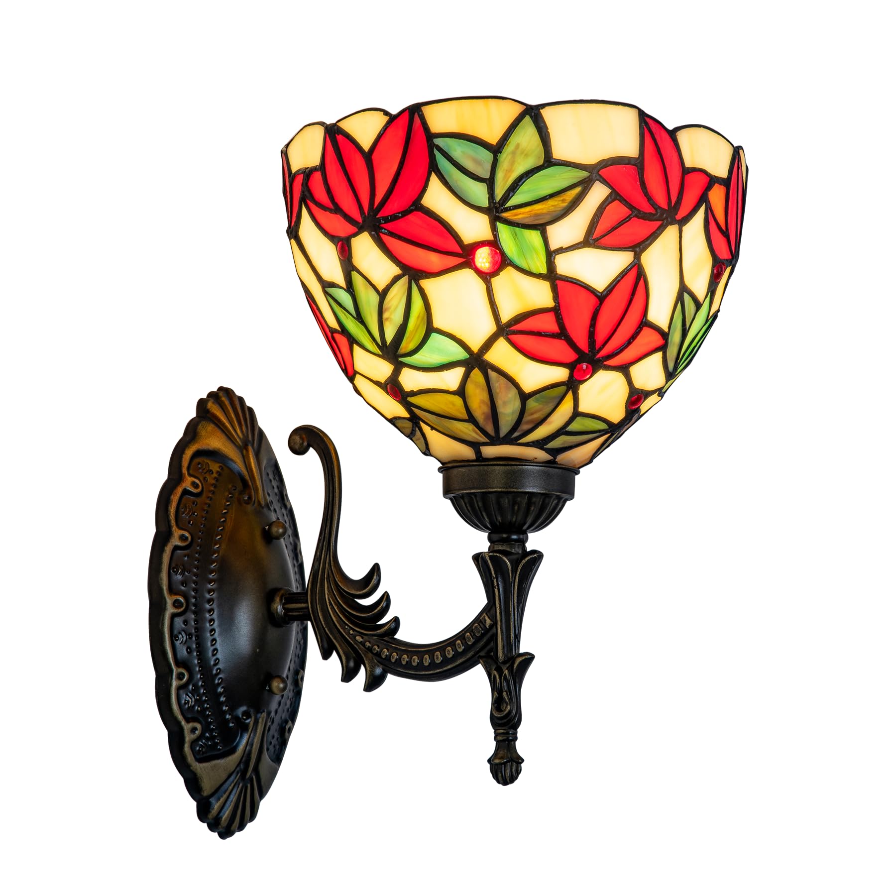 Msrzuds Tiffany Stained Glass Wall Sconce Lamp 8 Maple Leaf Floral Shade Decoration Wall Mount Light for Living Hallway Corridor