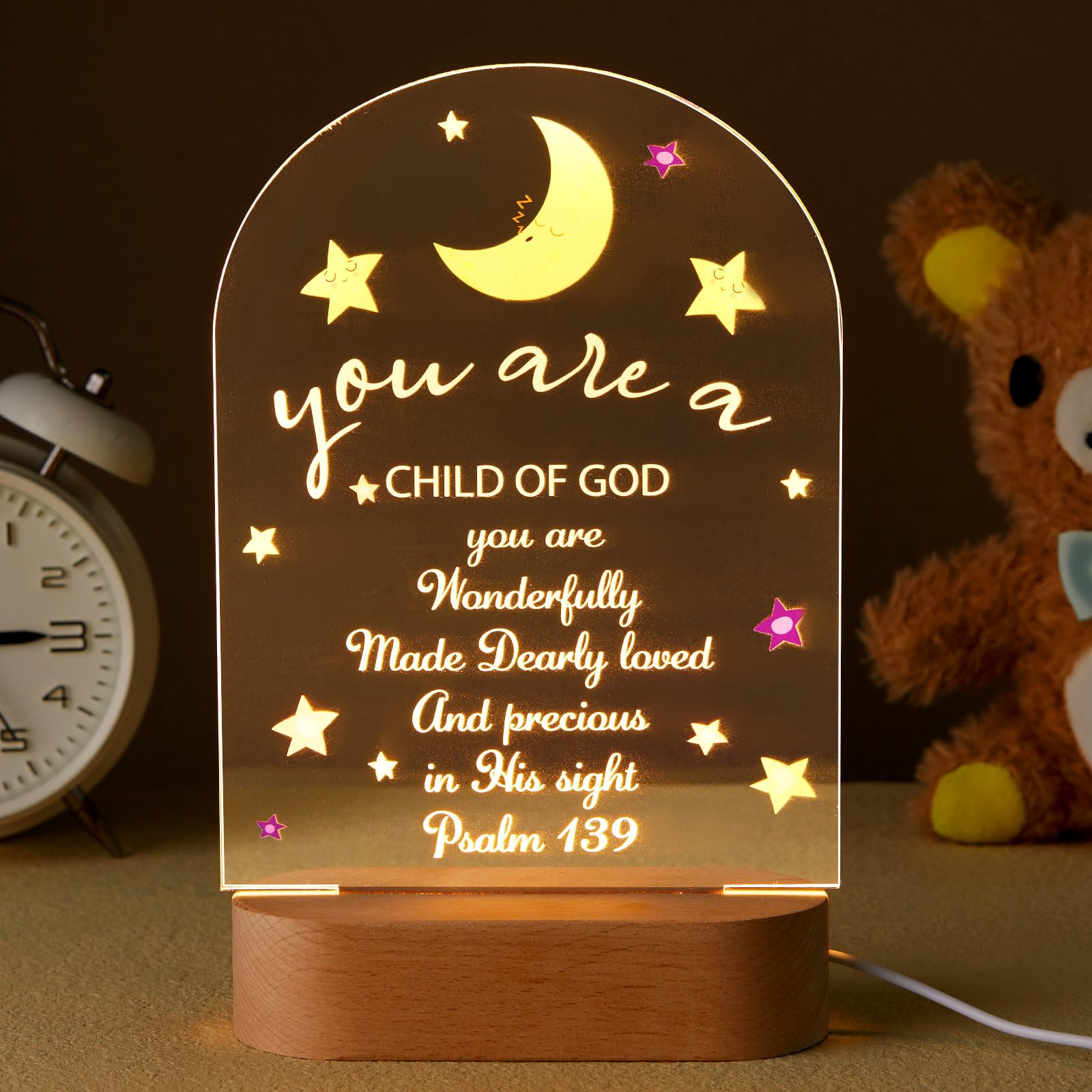 Tujoe Baptism Gifts for Girl Boy Acrylic Night Light Gifts Keepsake Acrylic Plaque Light for Boy Baby Shower(Cute)