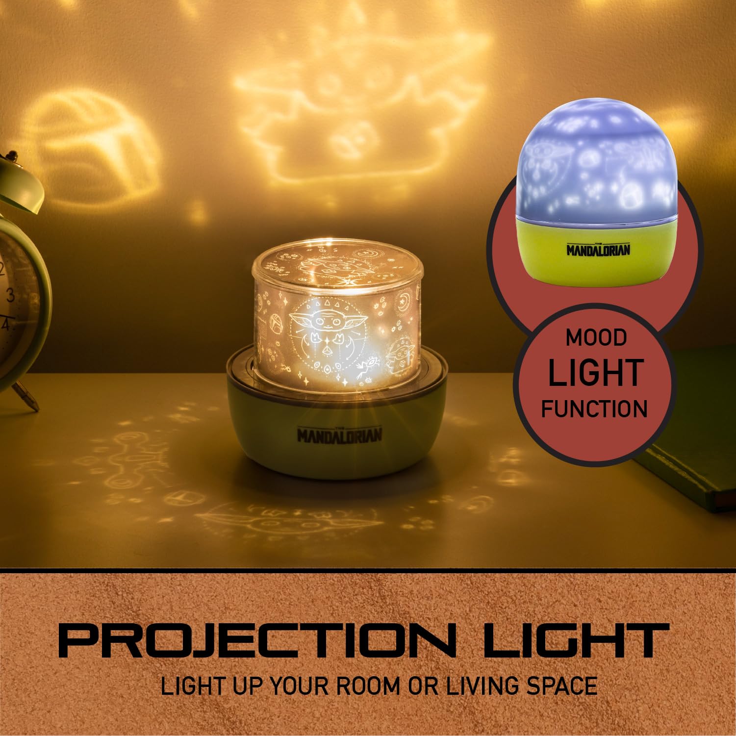 Paladone Baby Yoda Projector Night Light, Grogu Lamp, Star Wars Decor, Green, Model 11337TX