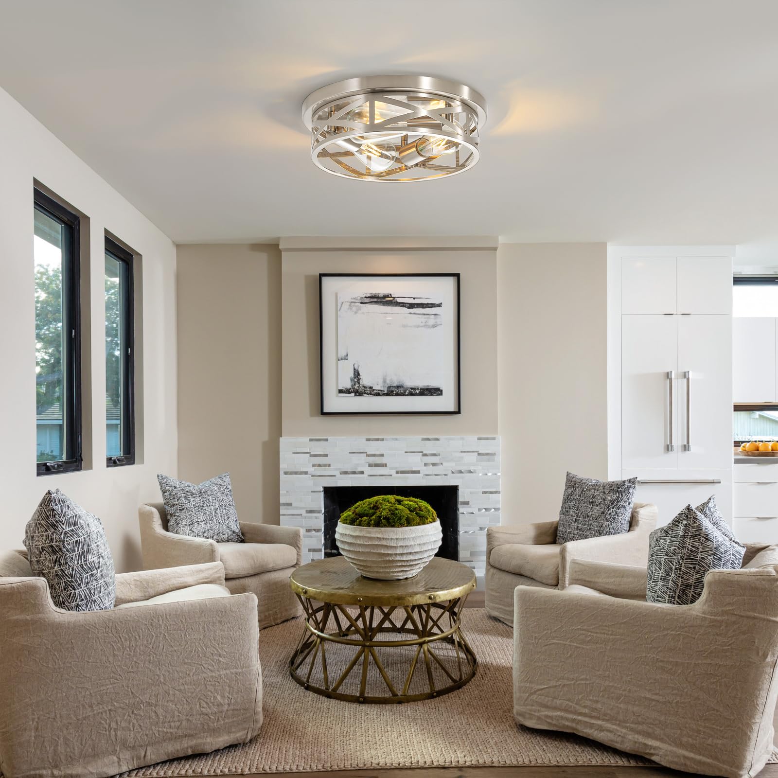 piano7797 3-Light Ceiling Light Fixtures, Brushed Nickel, 2 Pack, Model PACL003