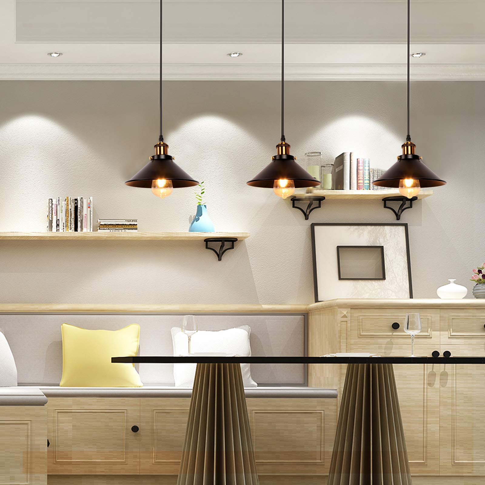 Newrays Industrial Retro Black Iron Pendant Light, 2 Pack, Model PD2020-2, Ideal for Kitchen, Restaurant, Bar, Balcony