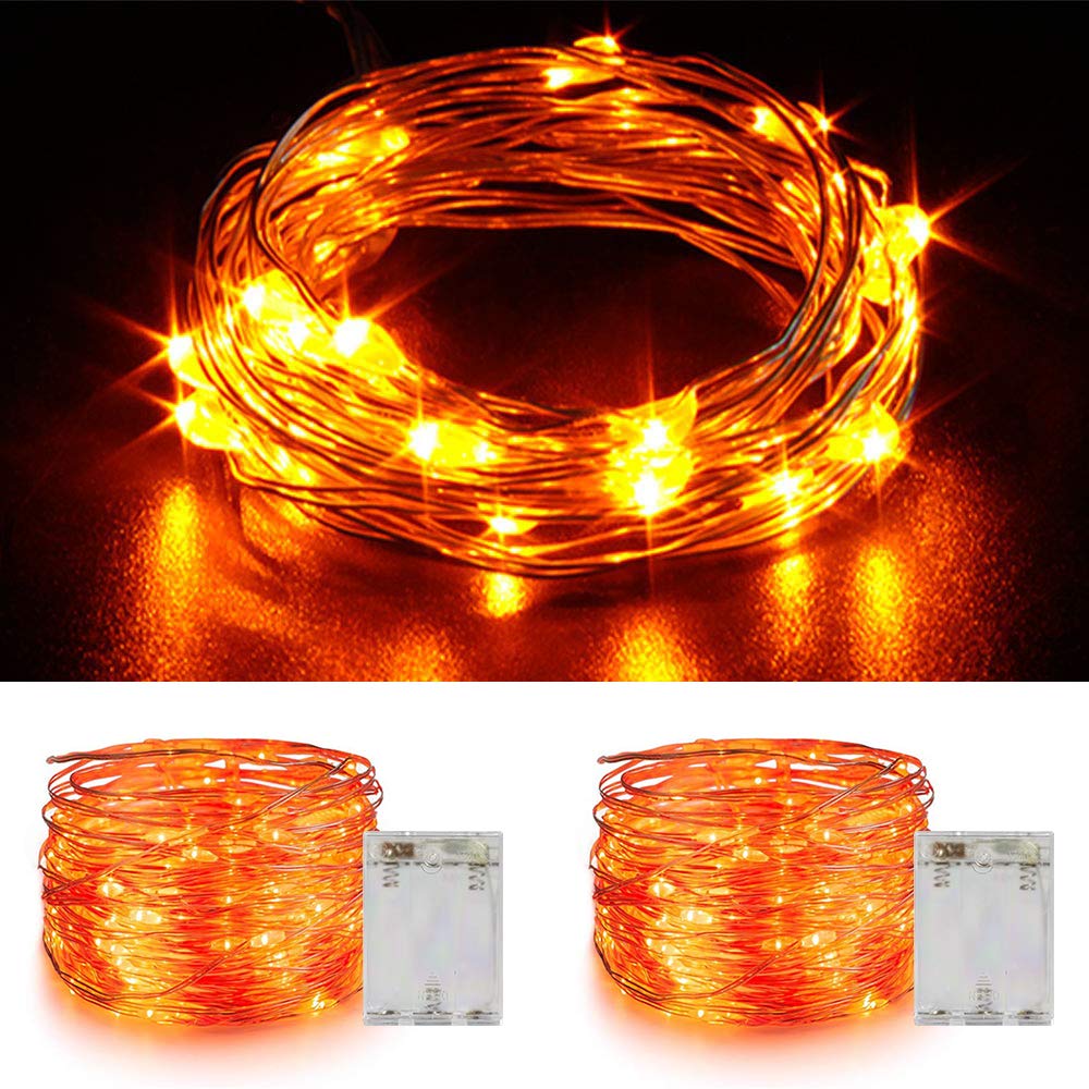 ANJAYLIA 2 Pack Fairy String Lights 30 LED Battery Operated 10Ft Orange Copper for Halloween, Thanksgiving, Christmas Indoor Decoration
