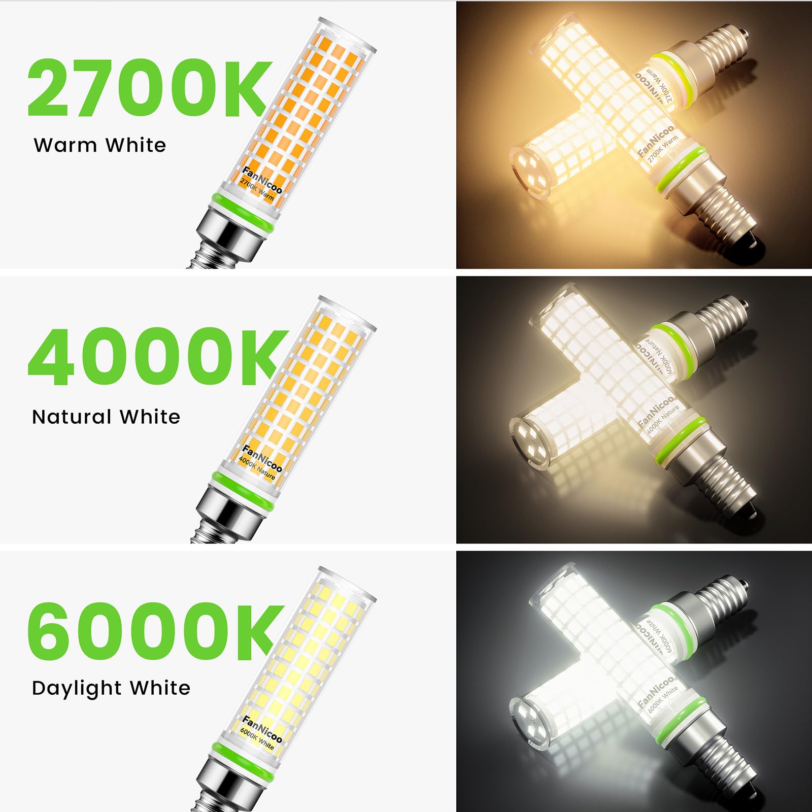 FanNicoo E12 LED Bulb 10W 100W Equivalent 1200lm Daylight White Candelabra Bulbs for Ceiling Fan Pendant Lighting (5-Pack)