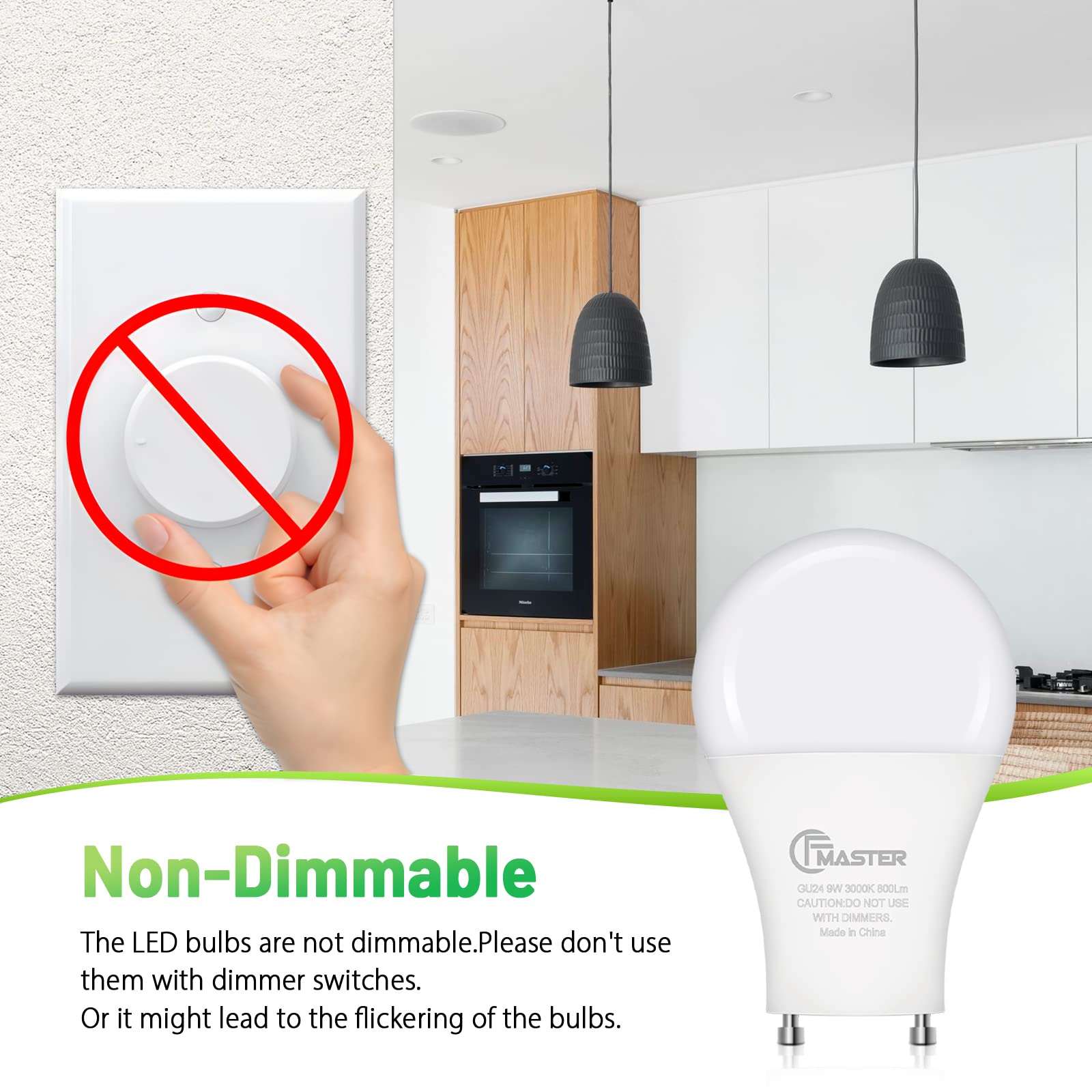 Cfmaster Gu24 Led Light Bulb, 5000K Daylight, 9W(100W Equivalent), 800 Lumens, A19 Shape Gu24 Led Bulbs, Twist And Lock Gu24 Pin Base With Two Prongs, Non-Dimmable, Ul Etl Certificated(6-Pack)