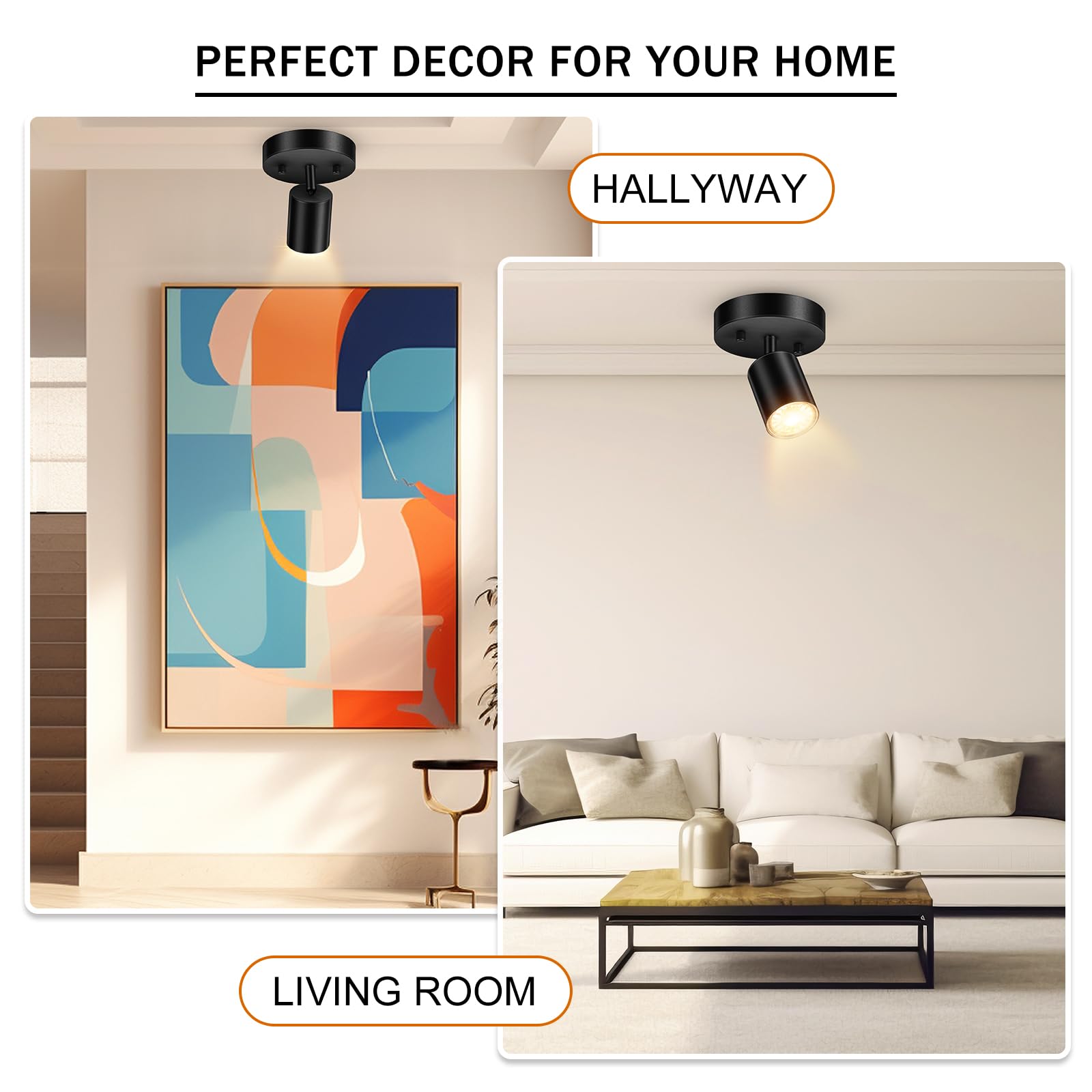 Black Track Lighting Fixture, Modern Kitchen Light Fixtures Ceiling, 1-Light Rotatable Led Track Lights, Semi Flush Wall Sconces