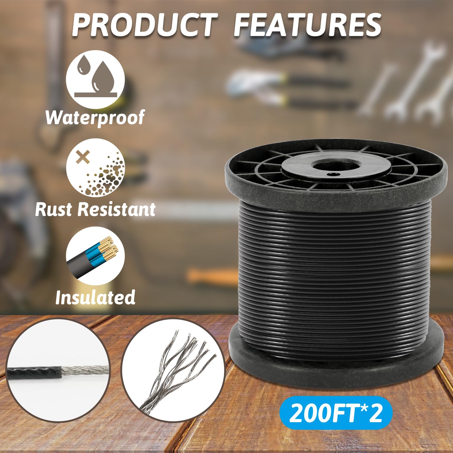 400 Ft String Light Hanging Kit Outdoor, Nylon Coated Stainless Steel 304 Wire Rope, String Light Kit Included Enough Accessories, Guide Wire For Outdoor String Lights, Patio Lights, Camping Lights