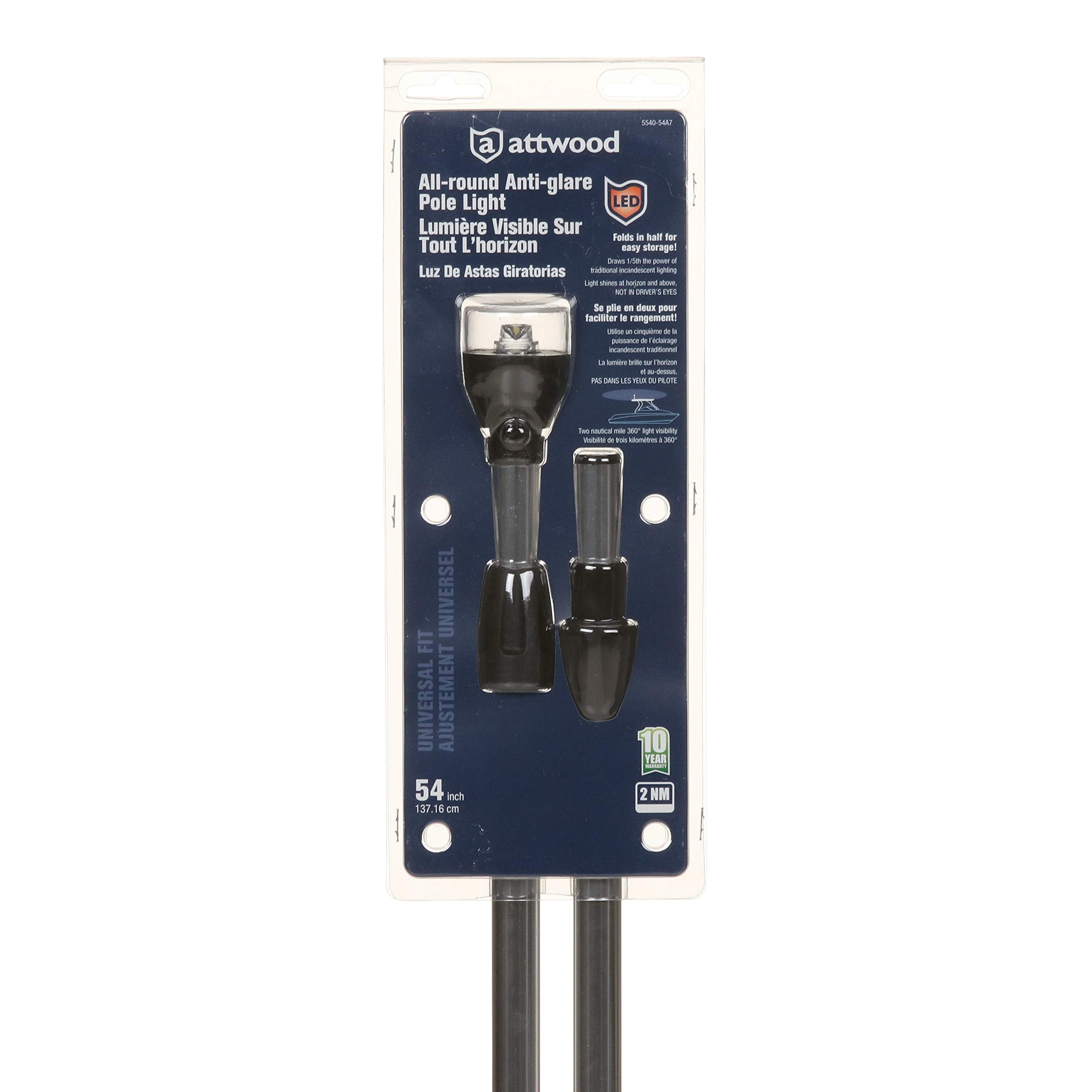 Attwood 5540-54A7 All-Round Folding Led Navigation Pole Light 54&quot;