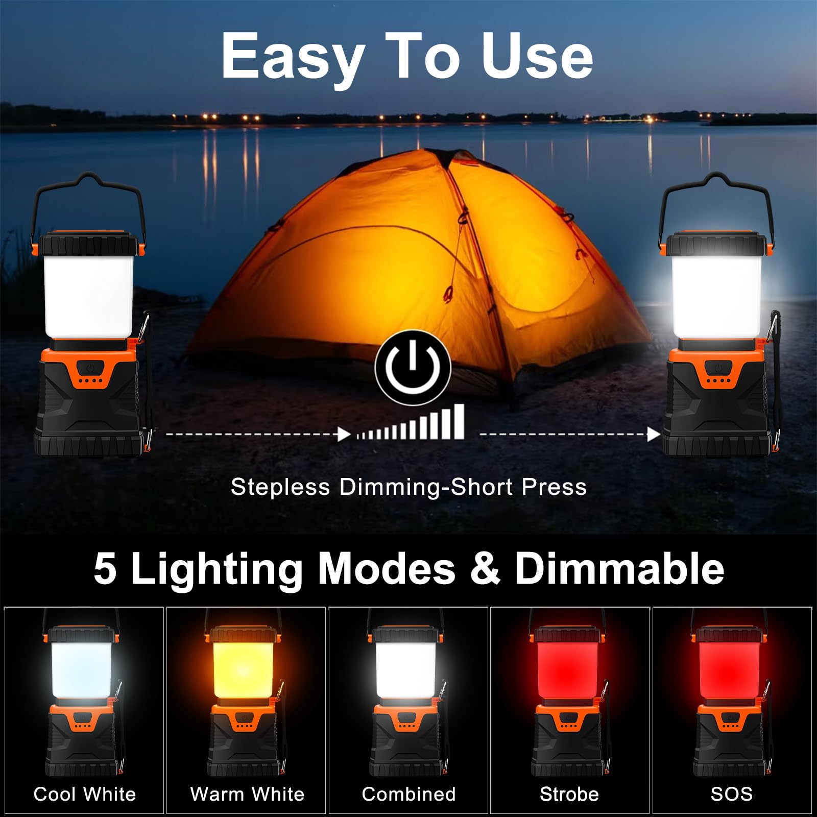 Xynover LED Camping Lantern 1000LM Rechargeable IP44 Waterproof 2-Pack Orange