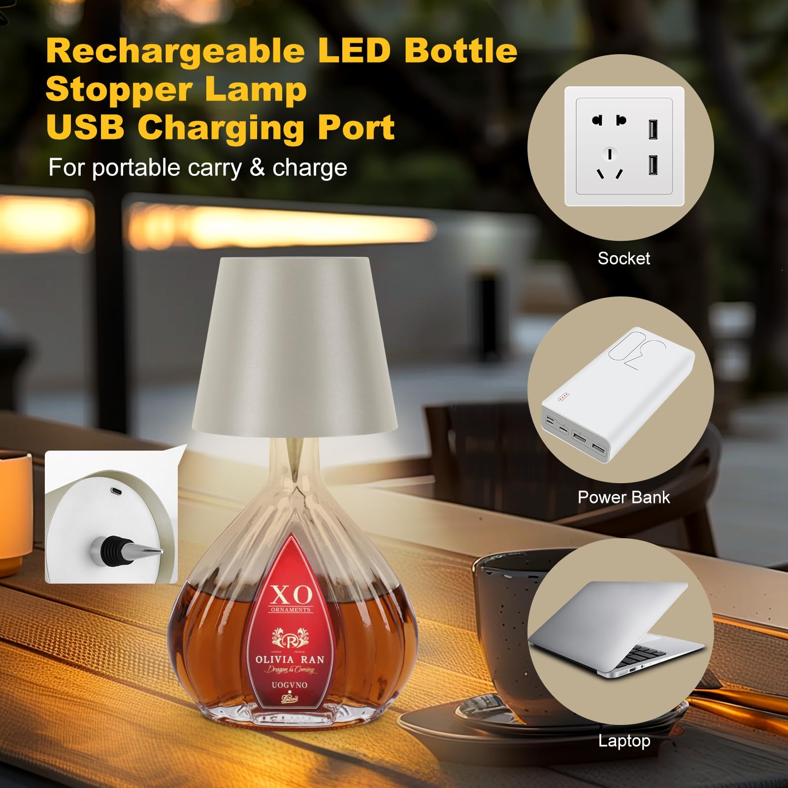 Soudfk Wireless Bottle Lamp, 2025 New 3 Color Rechargeable Wine Bottle Lights For Bars Restaurants (Gray, 1Pc)