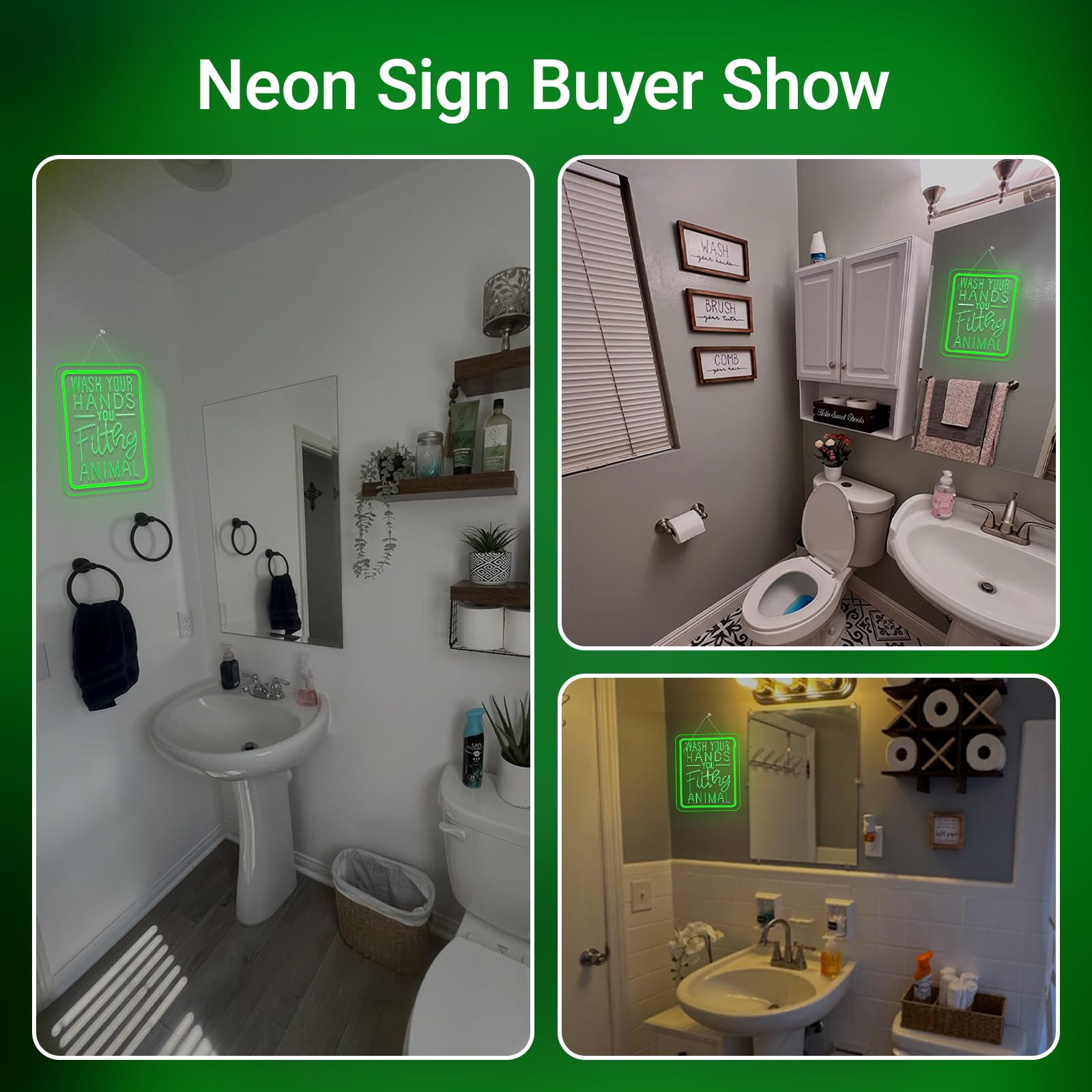 Bathroom Neon Sign Wash Your Hands You Filthy Animal Neon Signs For Wall Decor Funny Led Lights Green Light Up For Home Restroom Toilets Bar Party Decortion Interesting Gifts