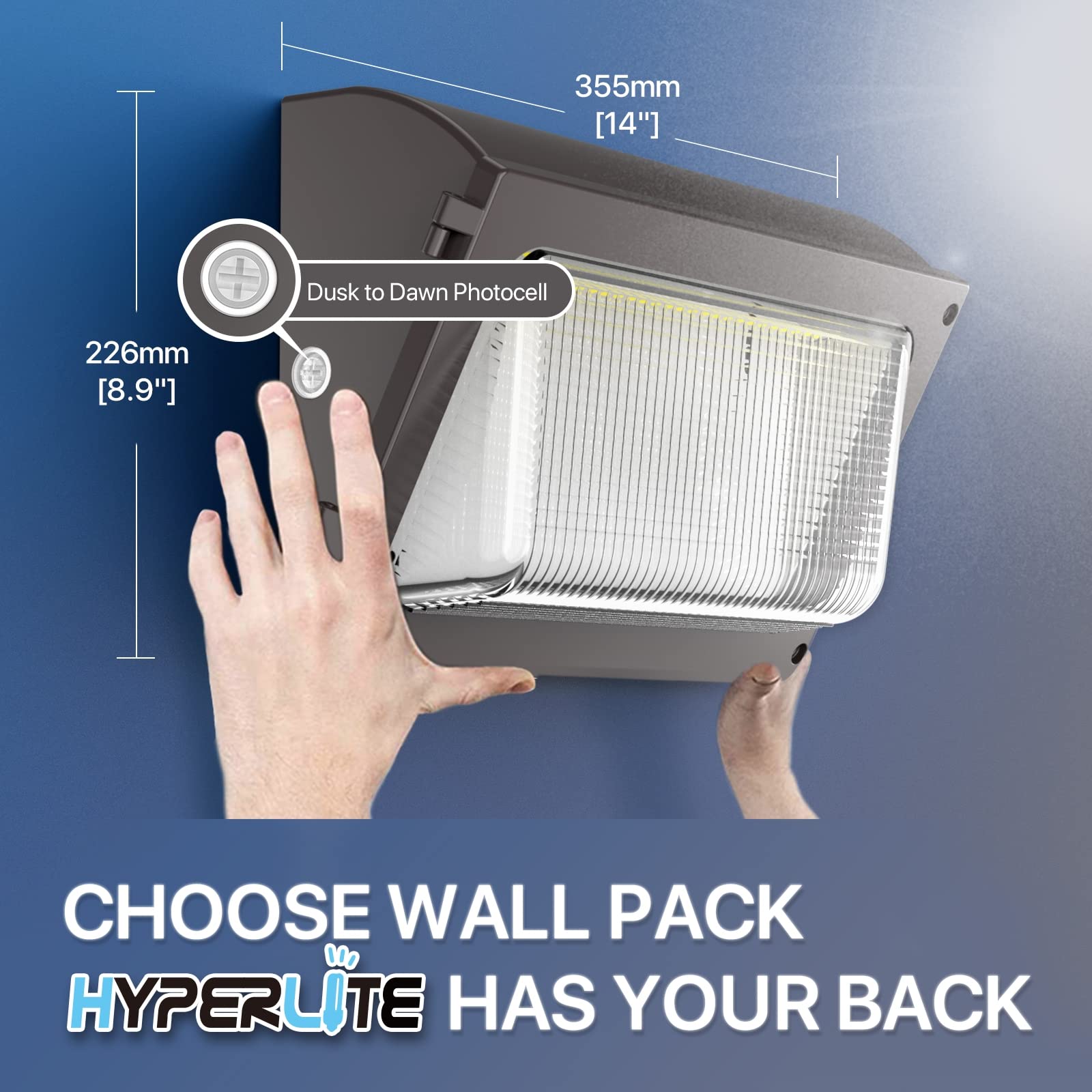HYPERLITE LED Wall Pack Light 120W Aluminum Bronze with Dusk to Dawn Photocell, UL Listed for Outdoor Security