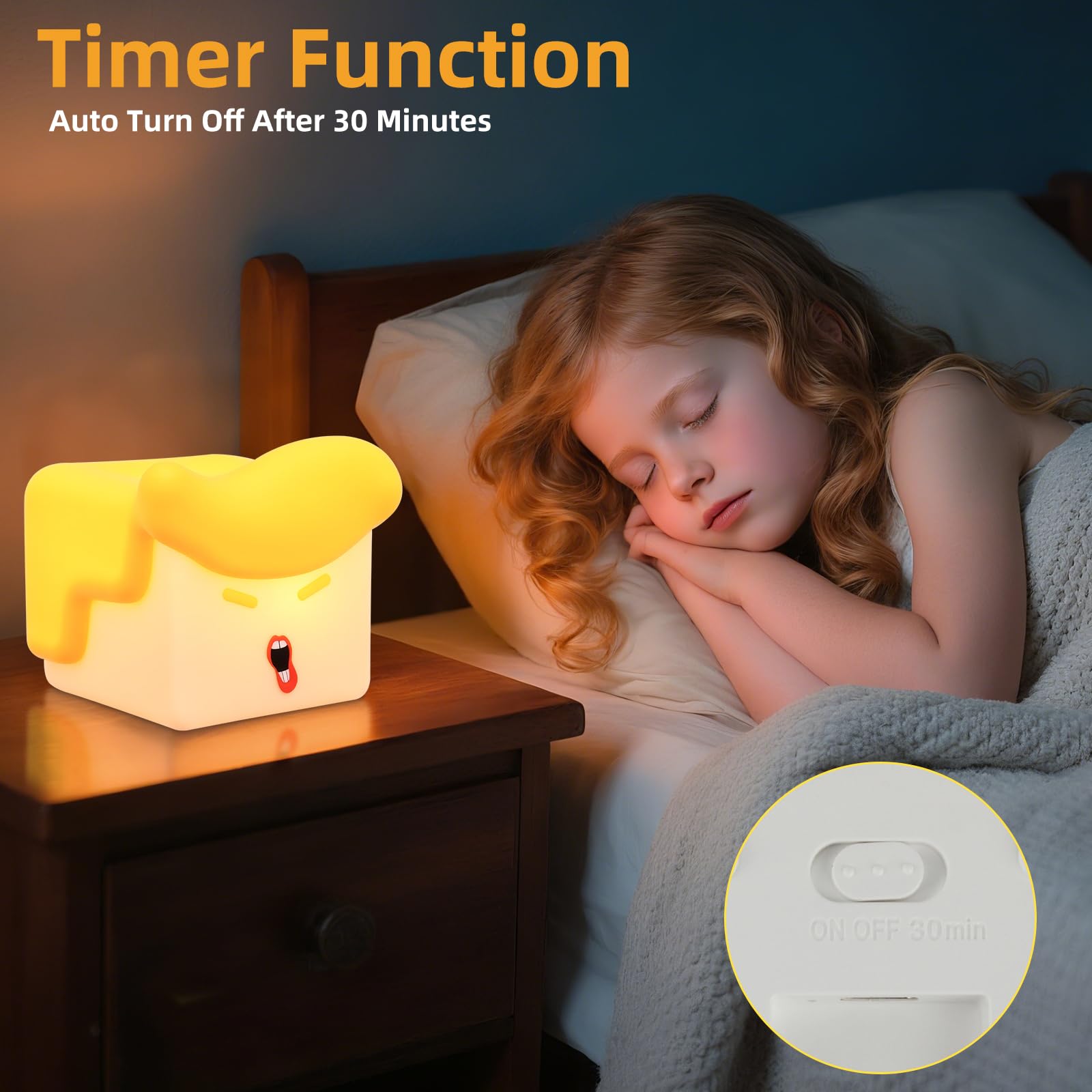 Tcamp Silicone Touch Lamp - Dimmable Yellow Bedside Light, Rechargeable, Model RY-TLPYD