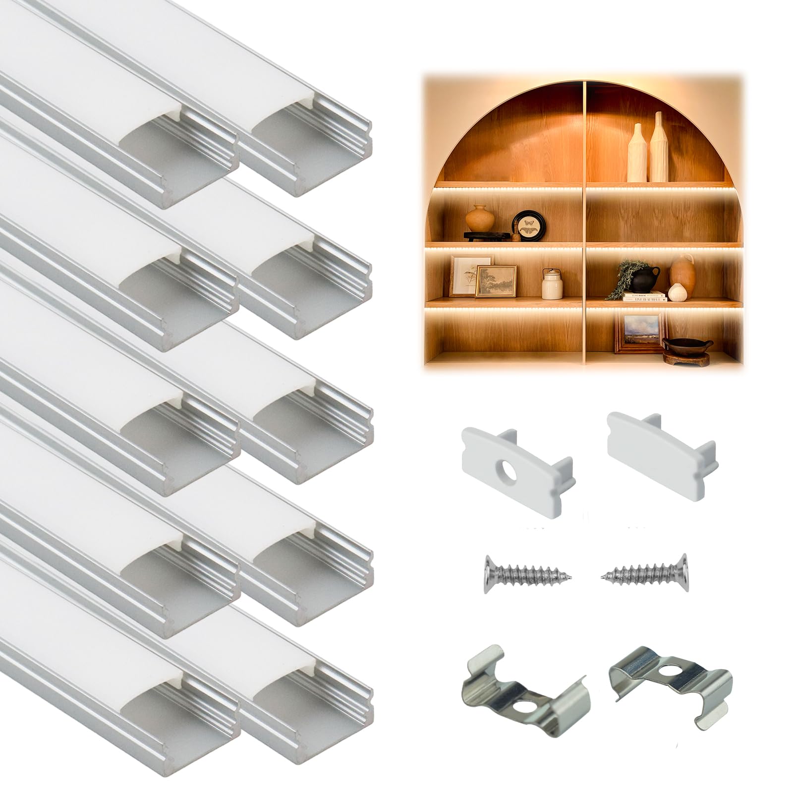 Muzata 10Pack 6.6Ft/2M Silver Led Channel With Milky White Cover Led Strip Channel Led Diffuser Led Diffuser Channel Led Strip L