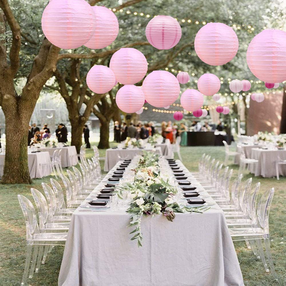 Beishida 6-Inch Pink Round Paper Lanterns Hanging Decorative Chinese Paper Lanterns Lamp For Valentine Birthday Wedding Party De