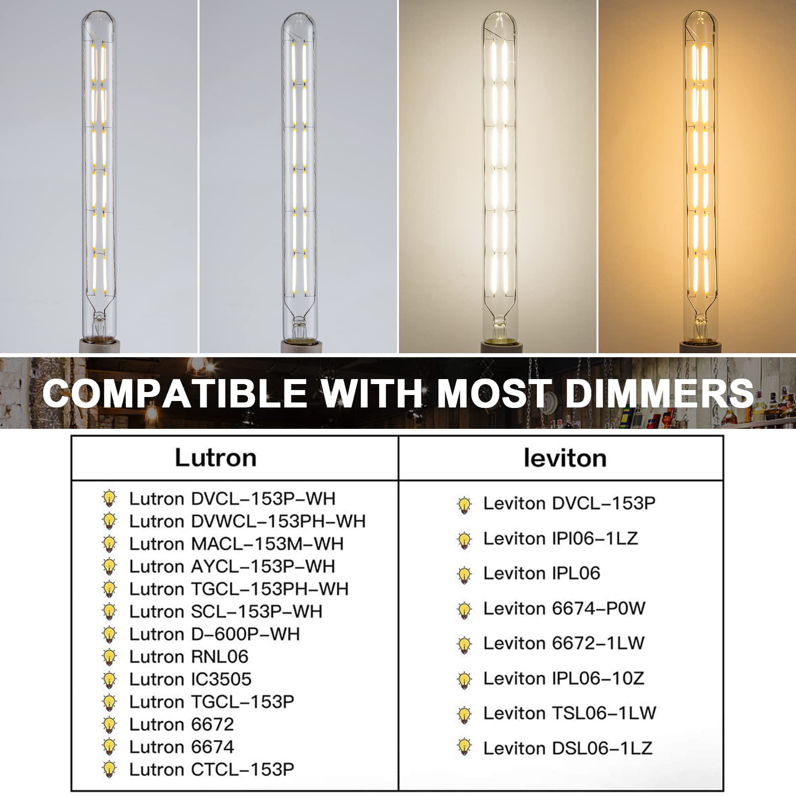 Tianshq Led Tube Bulbs,T10 Tubular Edison Style Led Filament Bulb, 12W Dimmable Antique Led Bulb,E26 Base,Clear Glass,4000K Dayl