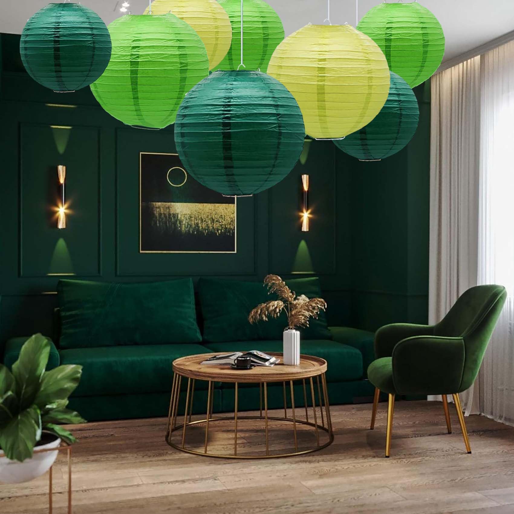 Green Paper Lanterns 12Pcs Hanging Chinese Lanterns For Wedding Birthday Baby Shower Christmas Graduation Anniversary Other Them