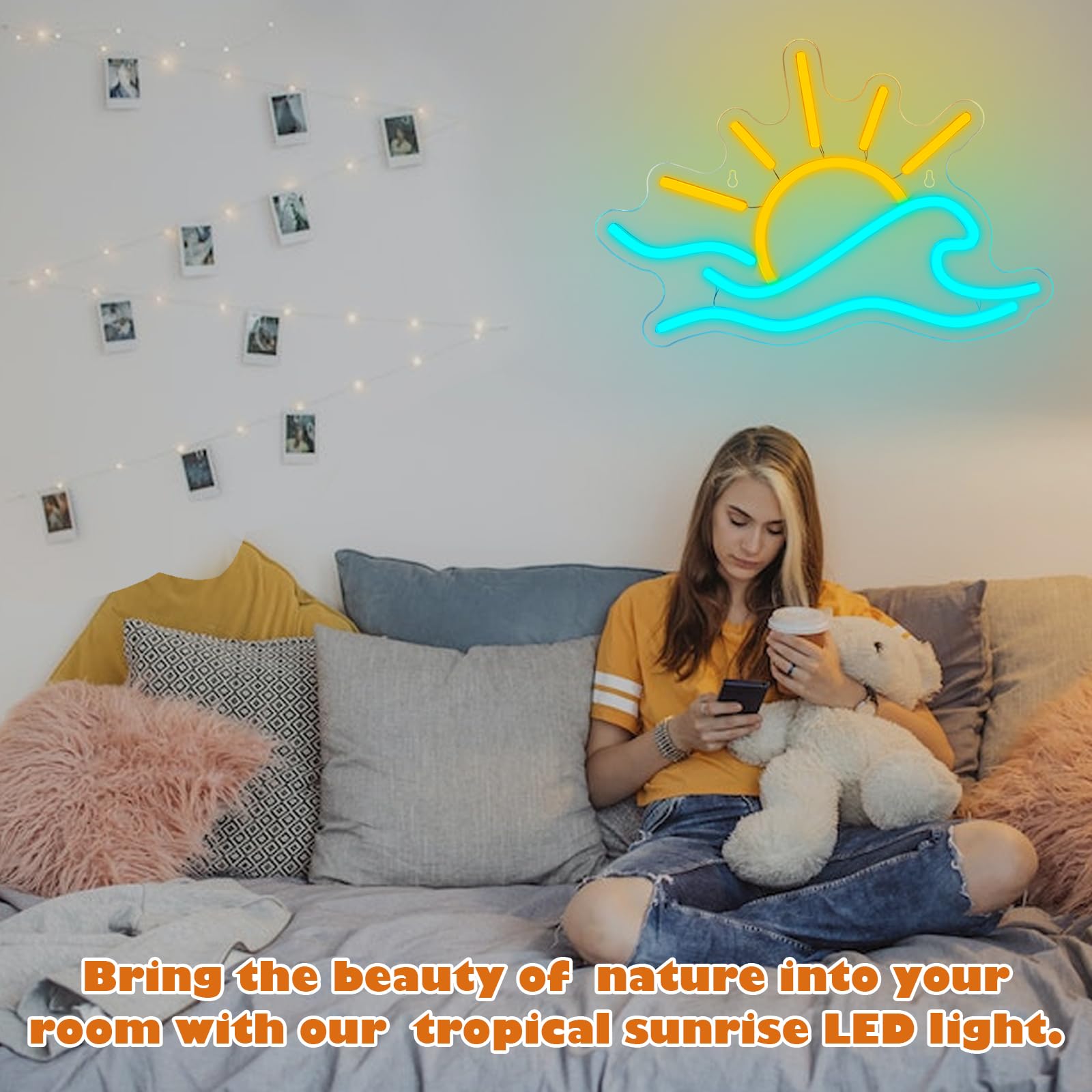 Nen Sign Dimmable Neon Light - Ocean Wave Acrylic Decor, USB Powered, Sunsea Color, Model NHD2308111