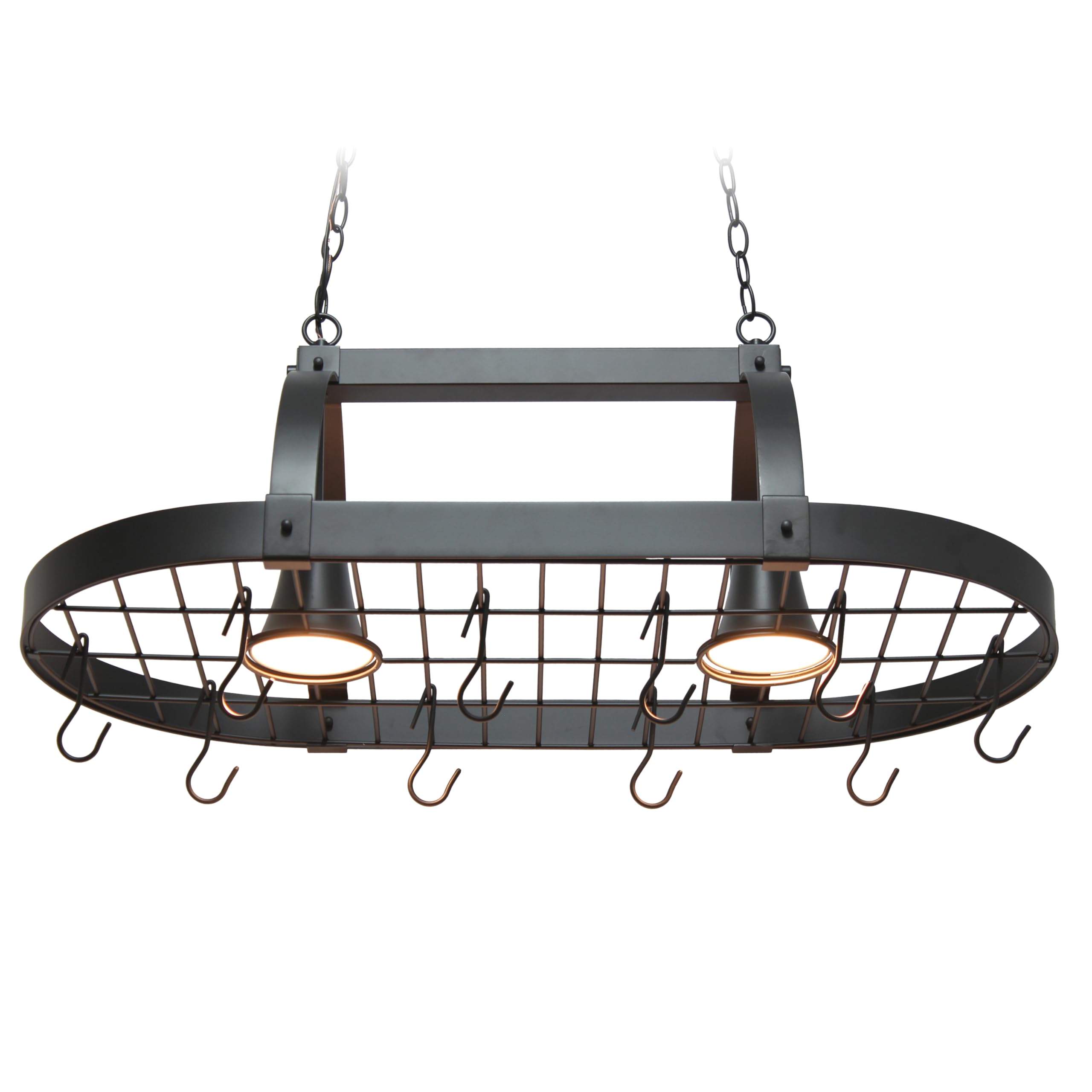 Elegant Designs Pr1000-Orb Home Collection 2 Light Kitchen Pot Rack With Downlights, Oil Rubbed Bronze