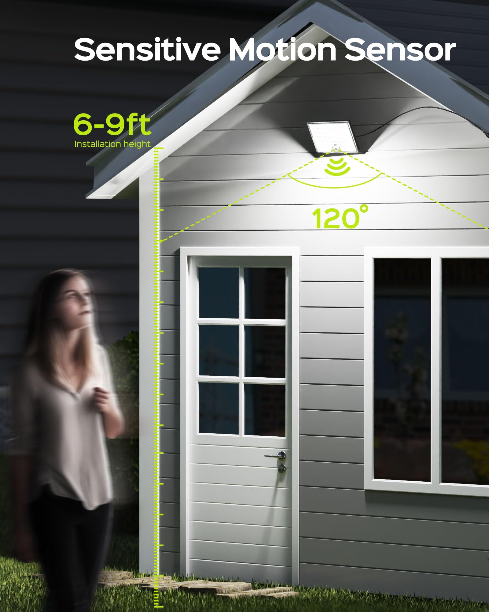 JACKYLED Solar Flood Lights with Motion Sensor, 113LED Cool White, Waterproof, 1 Pack, Black, Model JACKYLED790