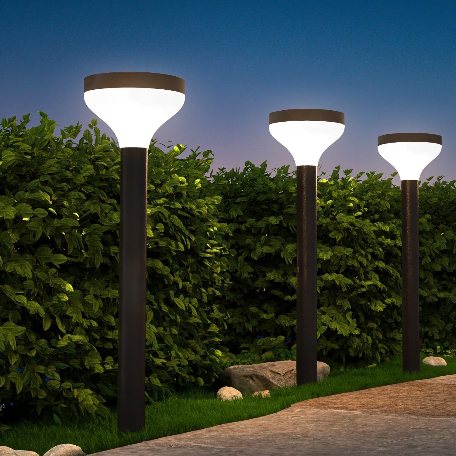 Sunco Lighting Solar Pathway Lights, 6 Pack, Dimmable 120 LM, 2CCT 2700K/4000K, Acrylonitrile Butadiene Styrene