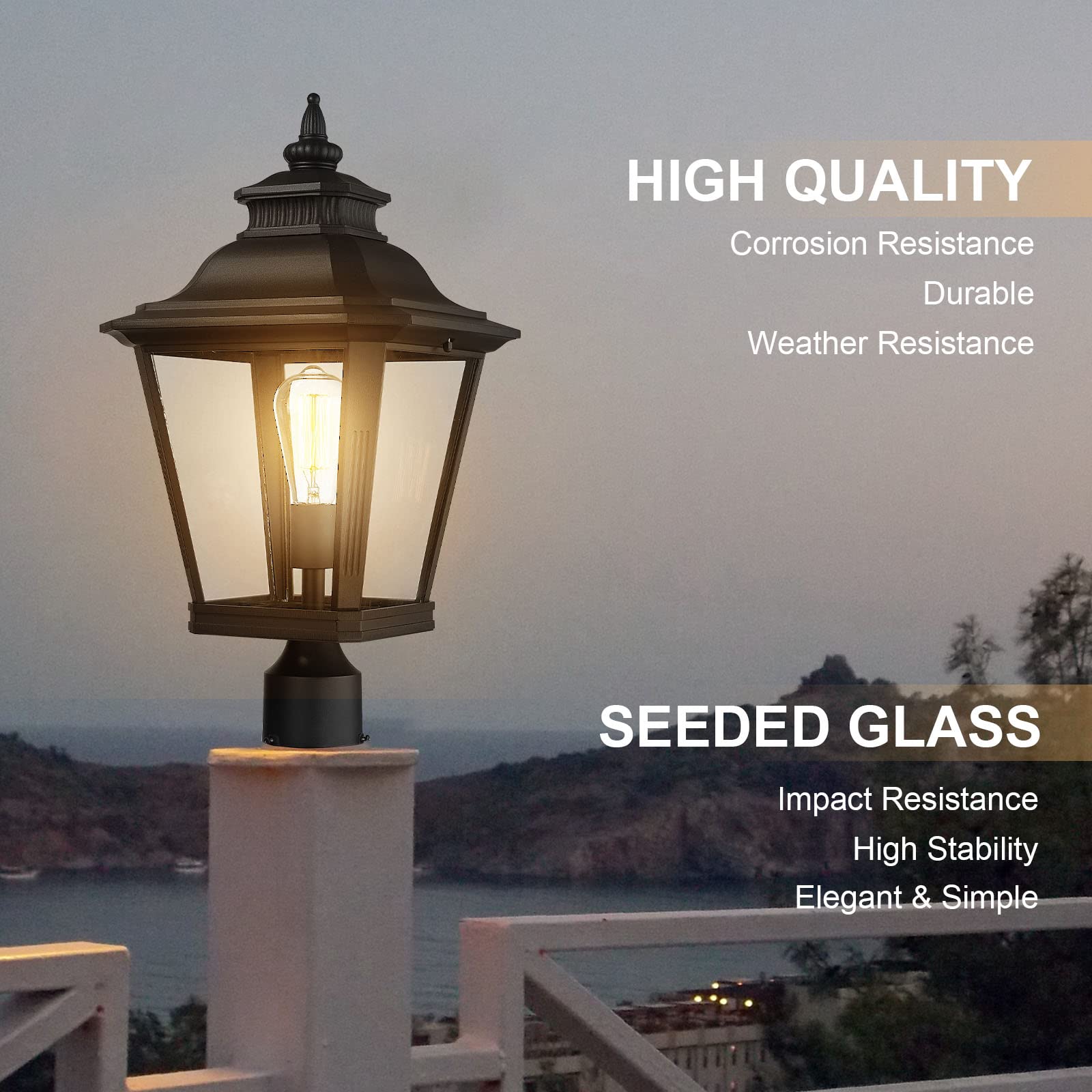 Luminzone 21'' Outdoor Post Light Fixture - Black Waterproof Aluminum For Pathway & Patio