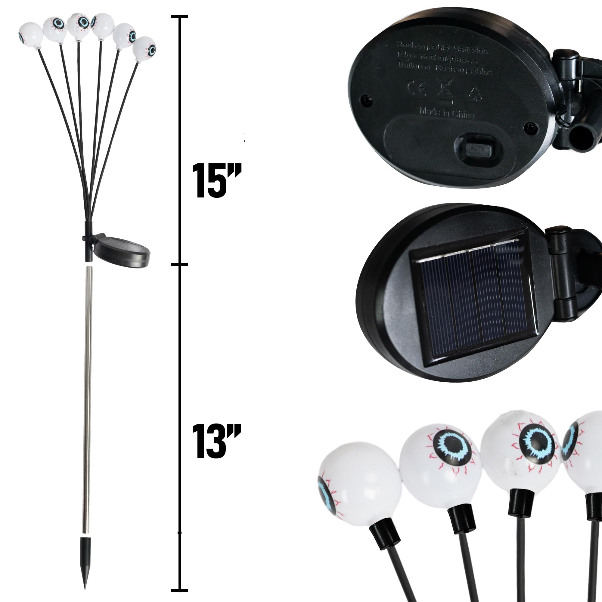 Dazzle Bright Solar Eyeball Pathway Lights, 6 Pack, Green, Waterproof Plastic, for Outdoor Halloween Decorations