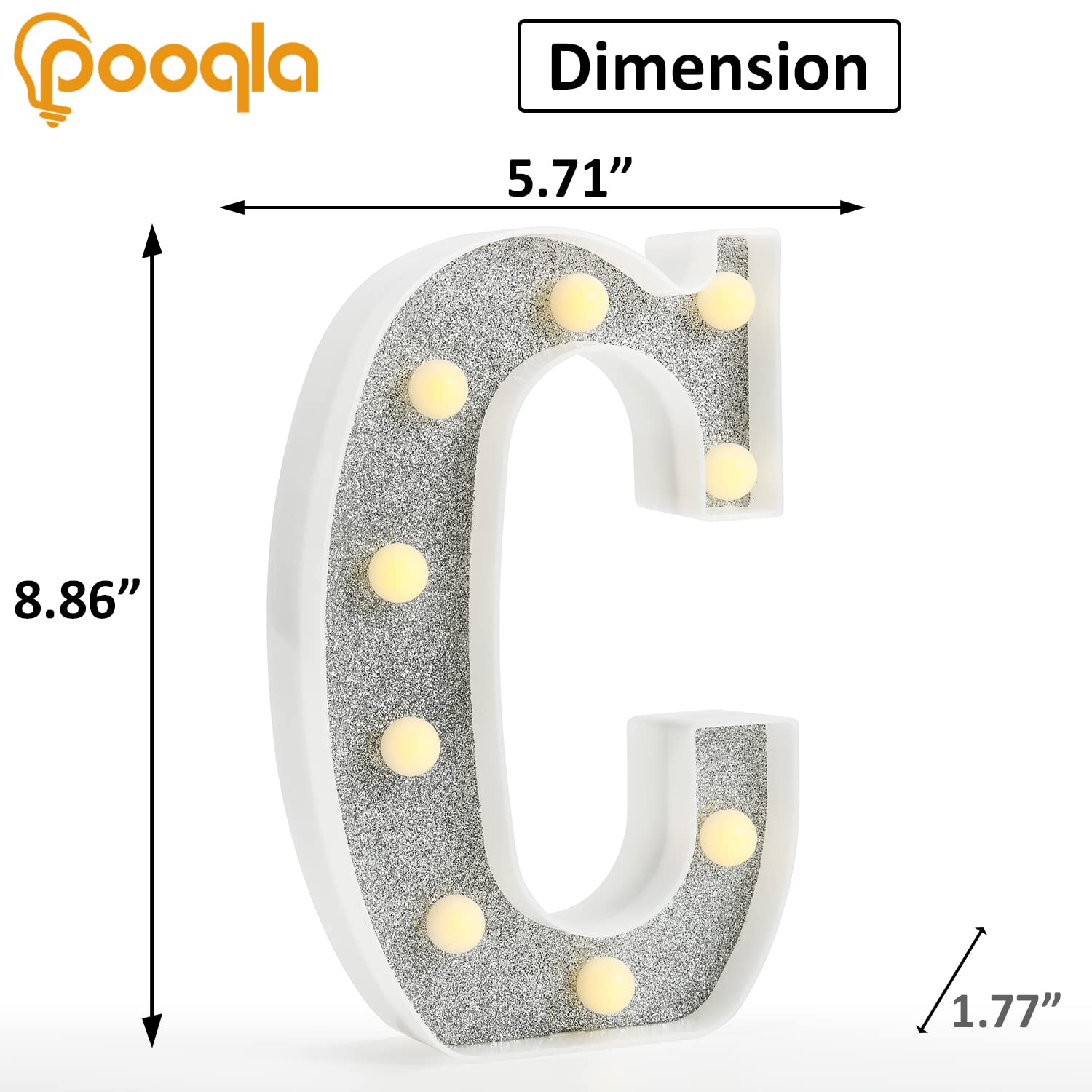 Pooqla LED Letter Lights Marquee Signs, Colorful Battery-Powered Decorative Letters with Remote, Glitter Silver, RGB