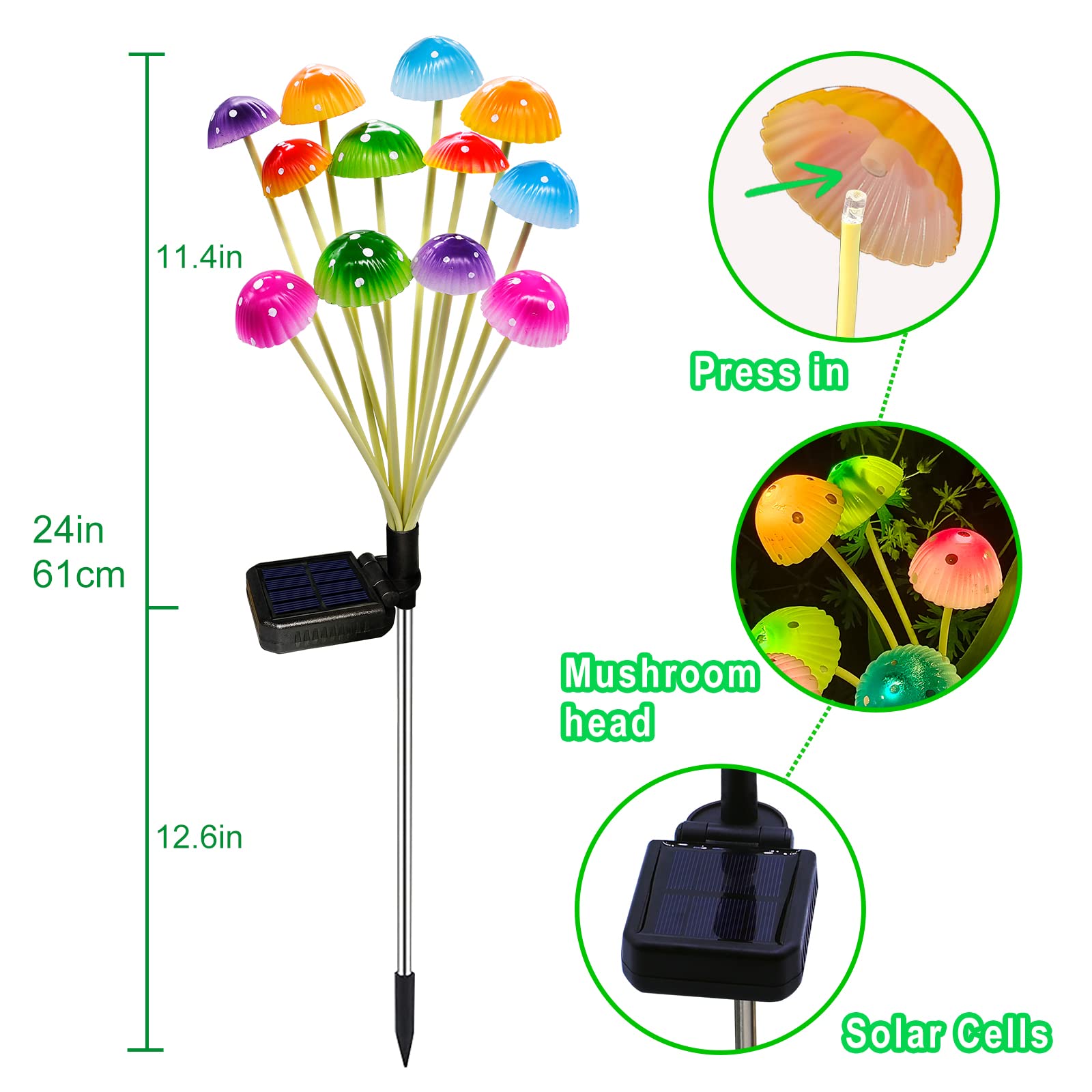 Kohlrabi Solar Garden Lights - 48Led Mushroom Decor, Waterproof, 4-Pack, 6 Colors For Outdoor Use