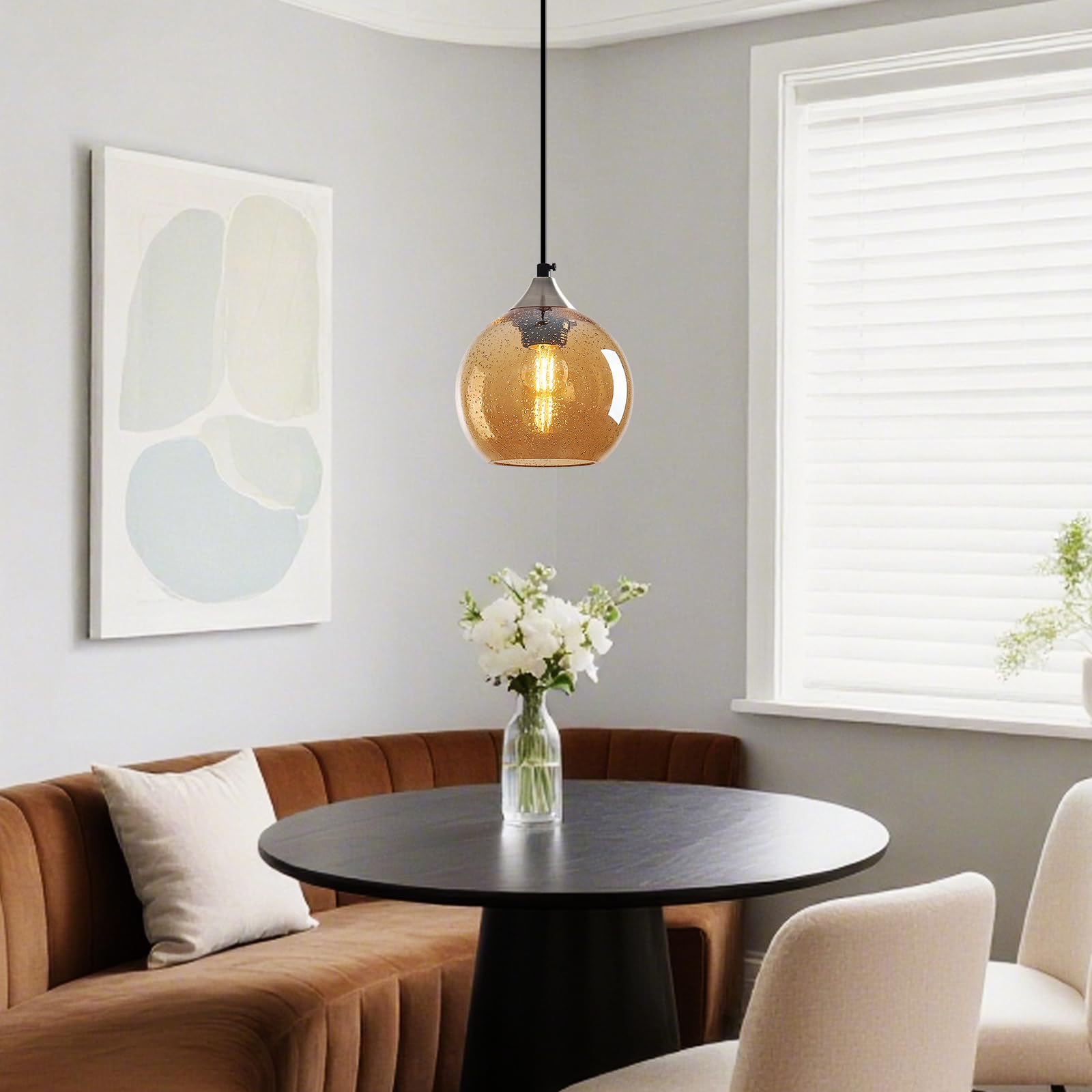 Lbsqj Amber Glass Pendant Lights Kitchen Island Globe Pendant Light Fixtures Modern Pendant Lighting For Bedroom Living Dining Room Light Fixture (5.9 In  3 Pack)