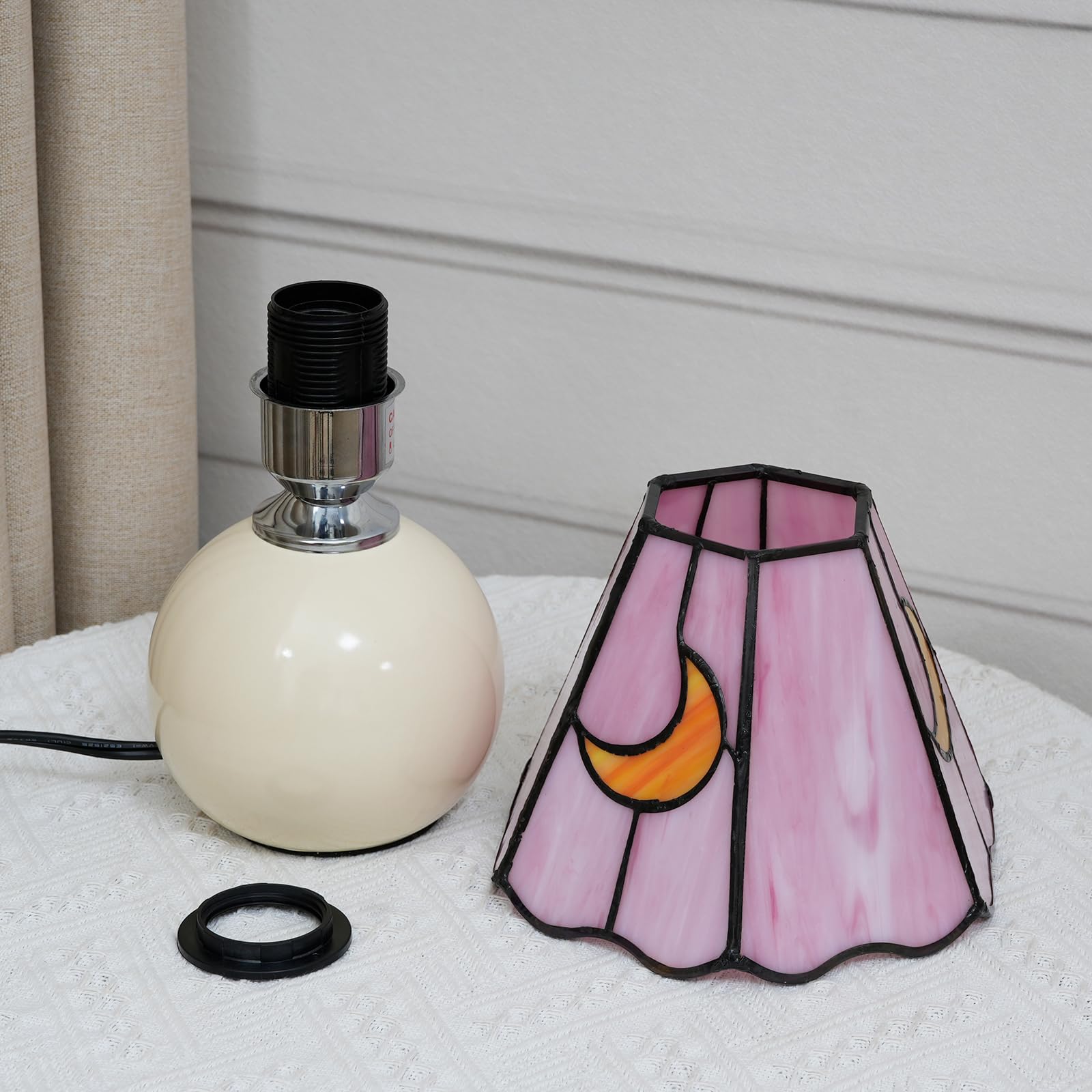 KIPHEPI Mushroom Lamp - Stained Glass Moon Lamp, Pink Cute Nightstand Table Lamp, E26 Bulb Included, Model OFU1145