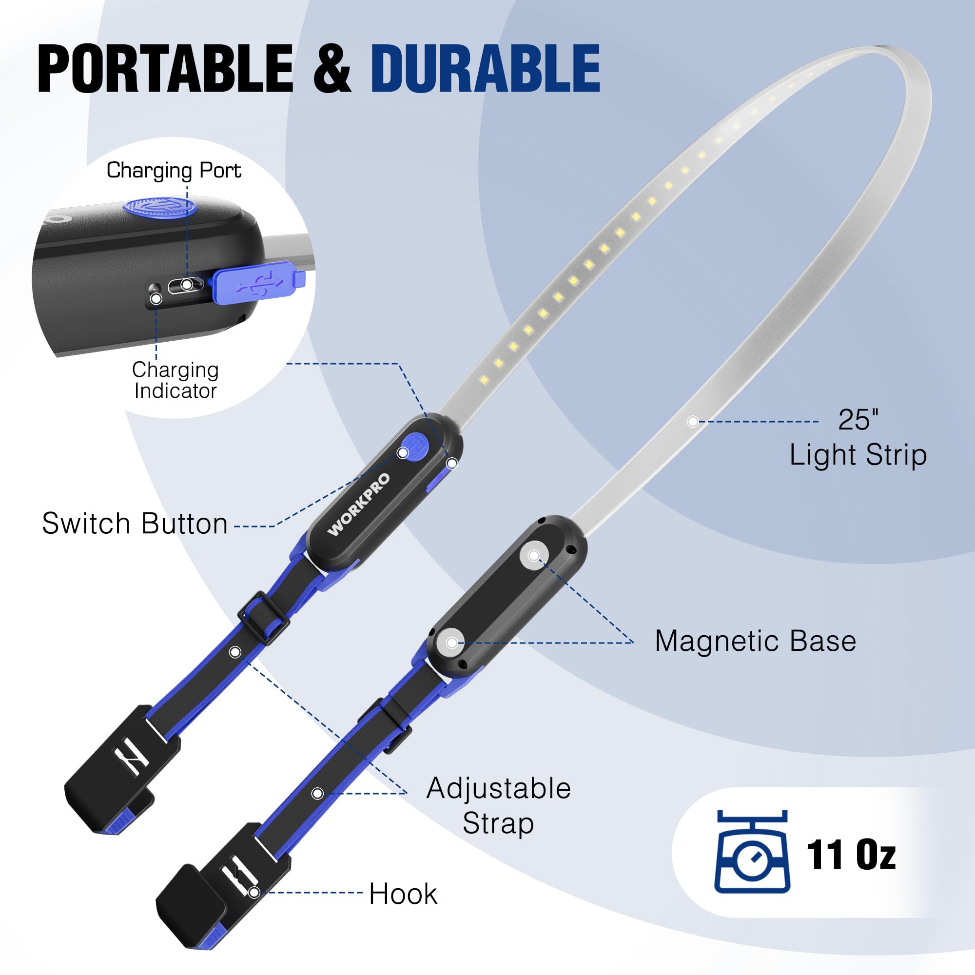 WORKPRO Rechargeable 25" Underhood Work Light, Foldable LED Bar, 3 Modes, Magnetic, Ideal for Car Repair, Garage, Workshop, Emergency