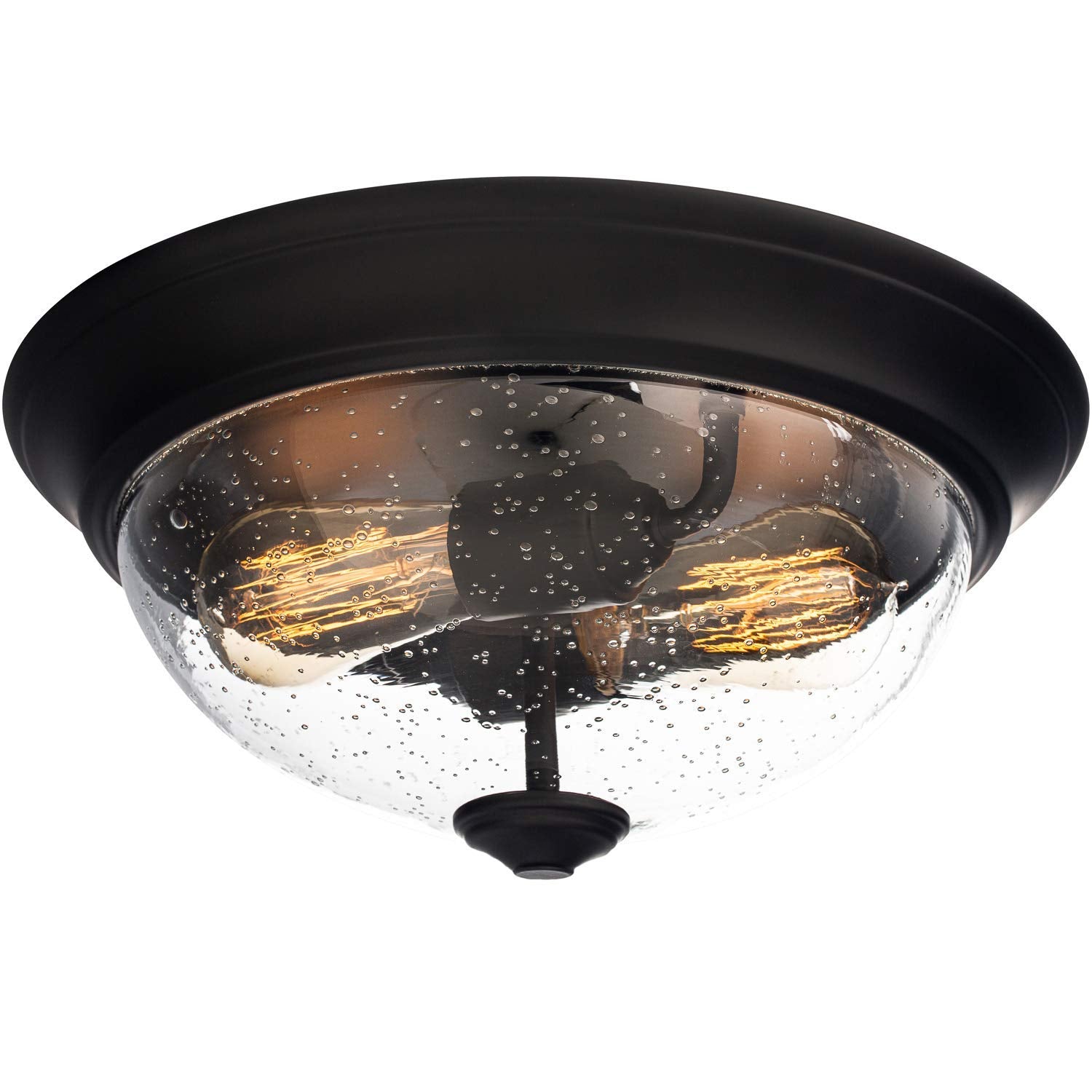 Prominence Home Madalyn 13&quot; Bronze Flush Mount Seeded Glass Bowl Indoor Light Fixture