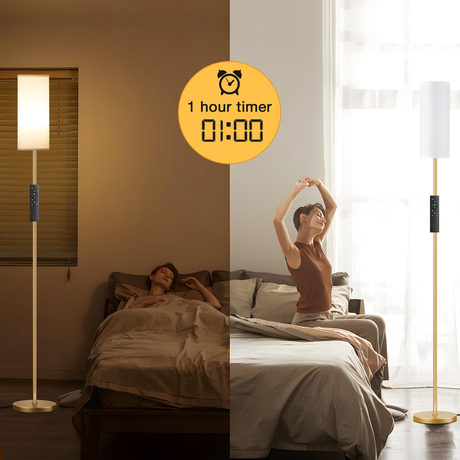 Ambimall 64'' Floor Lamps For Living Room With Remote Control And Stepless Dimmable Colors Temperature & Brightness, 9W Bulb Inc