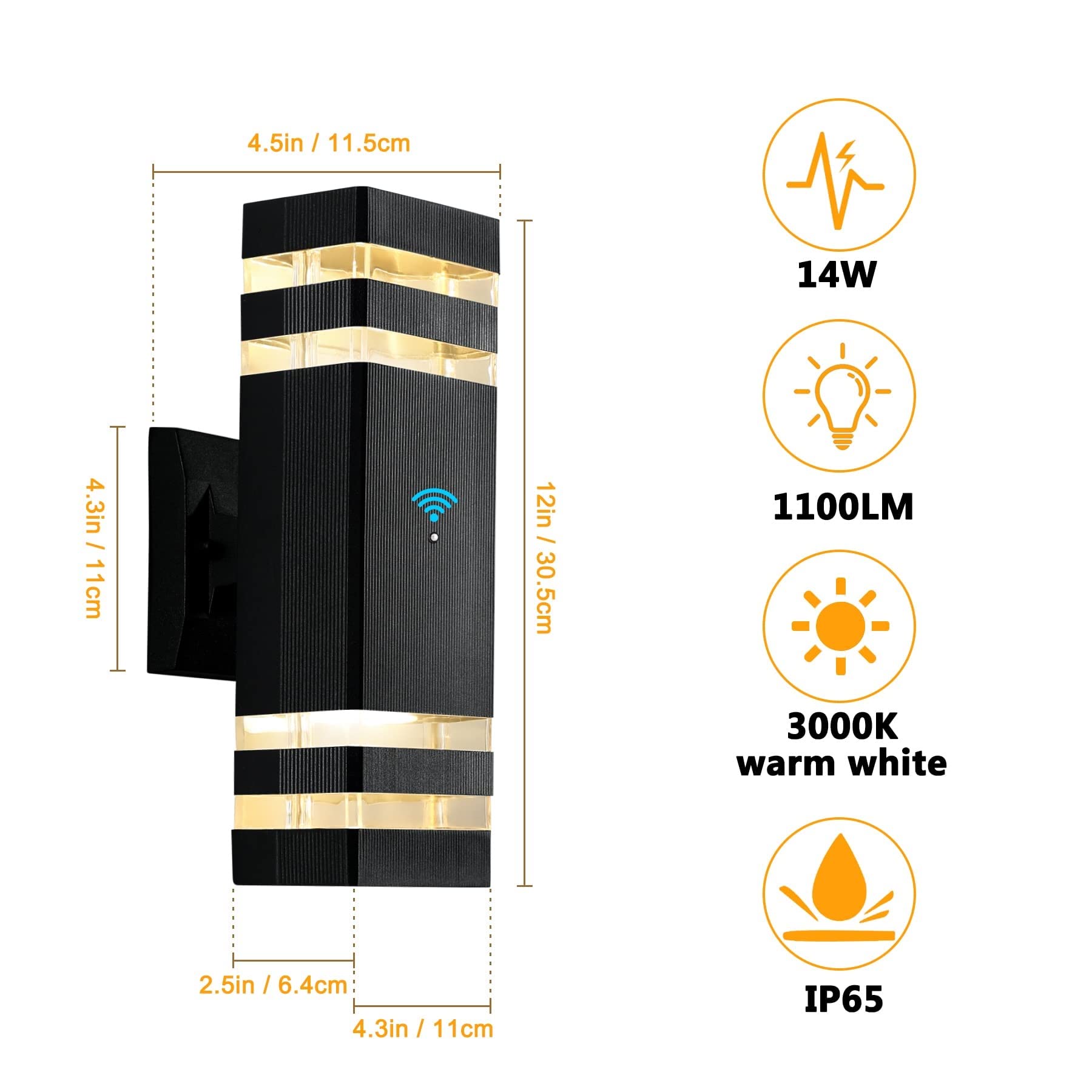 Tewei Dusk To Dawn Led Wall Light, 14W Ip65 Waterproof, 3000K Warm White, Outdoor Fixture
