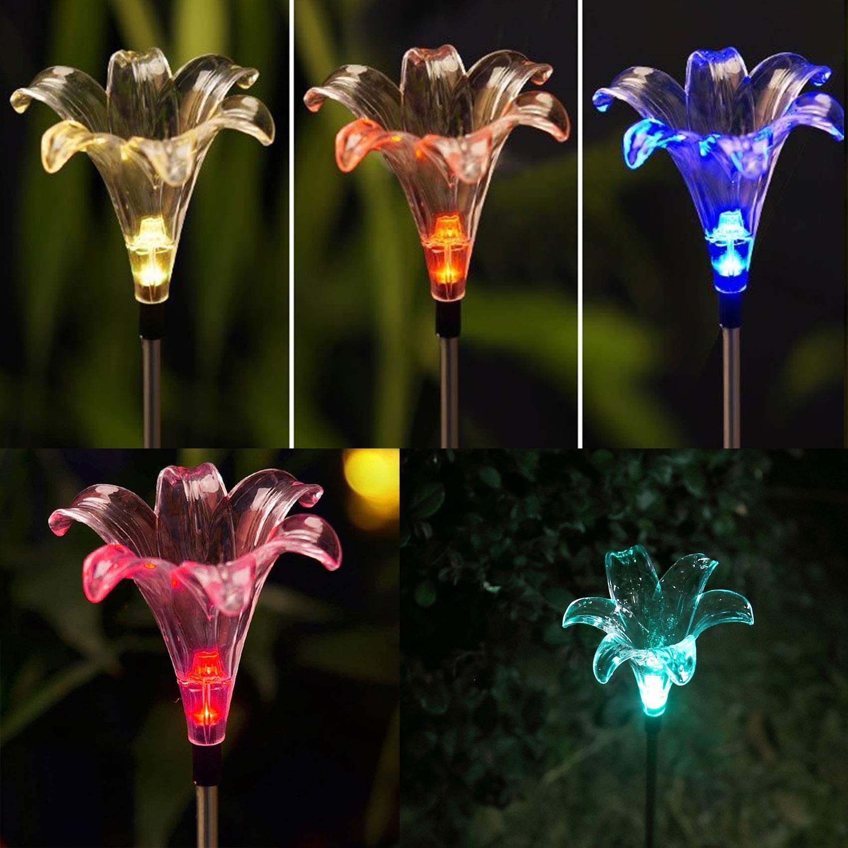 Outdoor Solar Garden Stake Lights 3 Pack- Color Changing Led Stake Lamp In-Ground Landscaping Lights For Garden Patio Yard Lawn