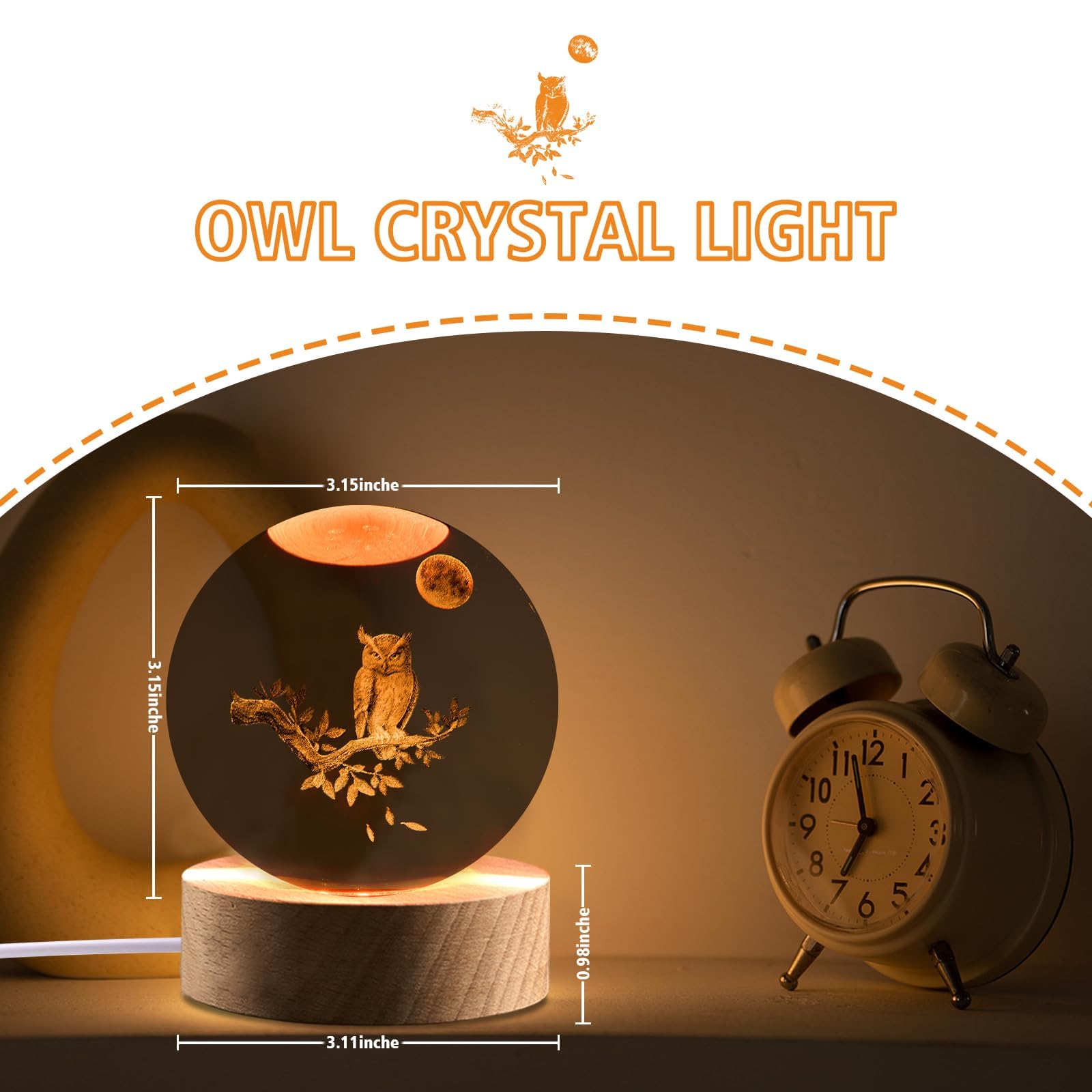 Shellvcase Owl Gifts For Women, 3.15In 3D Owl Figurine Crystal Ball Lamp With Remote Control, Owl Decor For Bedroom, Birthday Ch