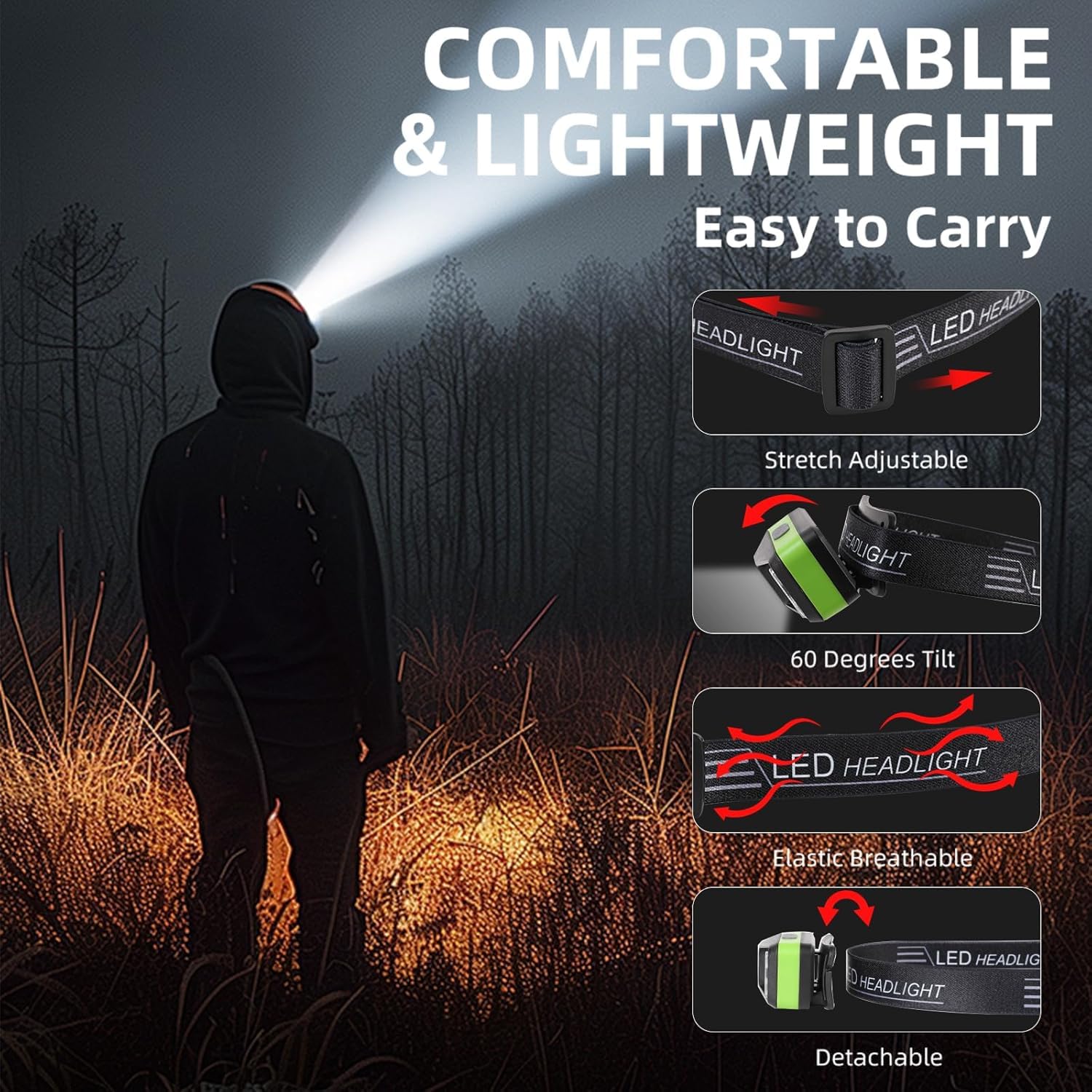 6 Pack Rechargeable Headlamp Flashlight, Led Head Lamp With White Red Light, Super Bright Usb-C Headlight Motion Sensor Head Lam