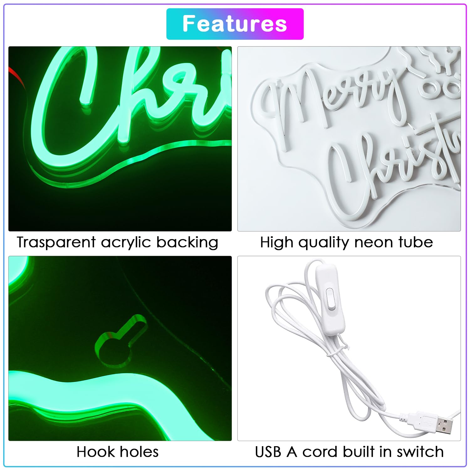 JURONGYILU Neon Sign - Holly Berry Merry Christmas LED Light, Acrylic, Colorful-Christmas, USB Powered for Home Bar Bedroom Decor