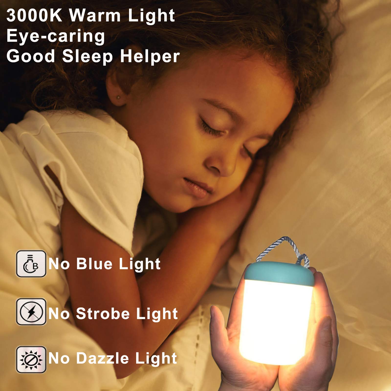 Startogo Portable Night Light For Kids, Rechargeable, Dimmable, 3000K Warm Light, Blue