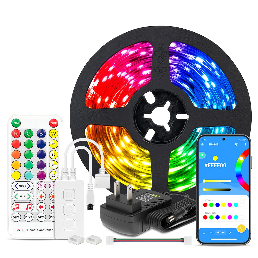 BTF-LIGHTING RGBW LED Strip Lights, 16.4FT, Plastic, RGB + Warm White, with Remote and Bluetooth Control