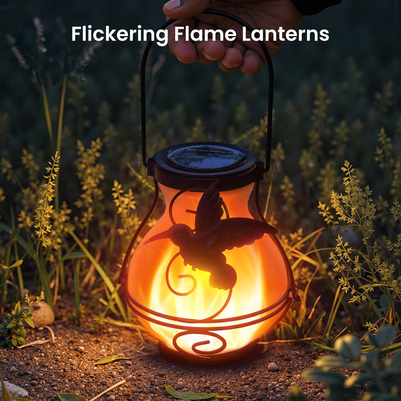 X-PREK 2 Pack Solar Lanterns - Waterproof Flickering Flame Lights, Brown Metal, Hanging Design for Patio Garden Decoration
