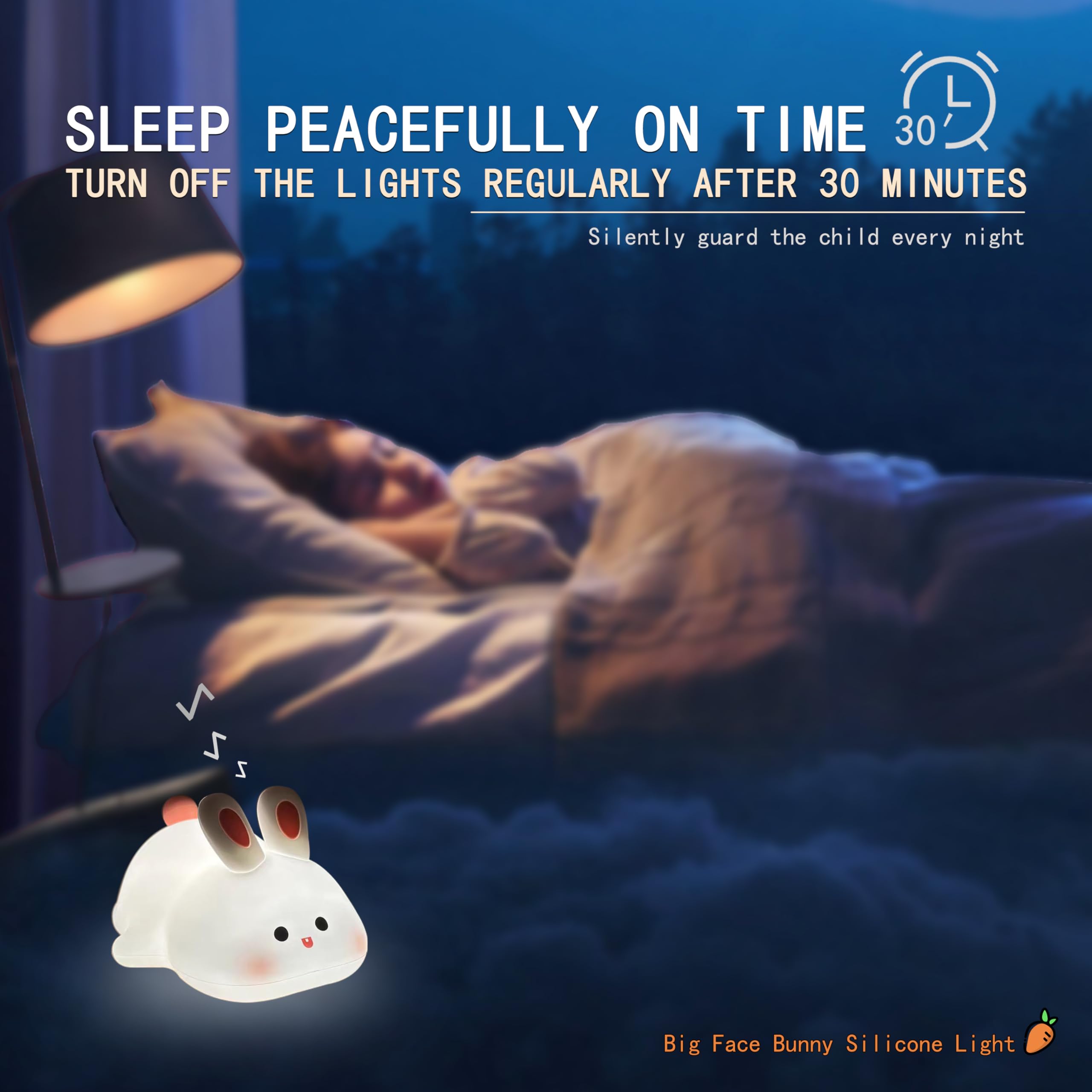 Big Face Rabbit Night Light For Kids Room, The Rechargeable Touch Lamp Is 3 Levels Brightness, Bunny Toys For Bedroom With Warm White Light, Christmas Easter Decorations Gifts For Women Girls Boys