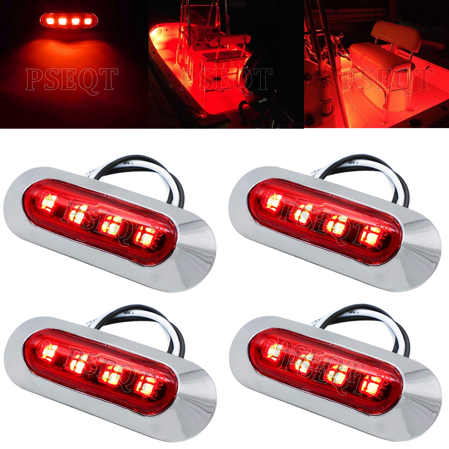 PSEQT Marine LED Lights, Waterproof Interior Deck Light, 3.8in  x 1.29in , Red, 12V/24V, for Boat, Kayak, and Fishing V