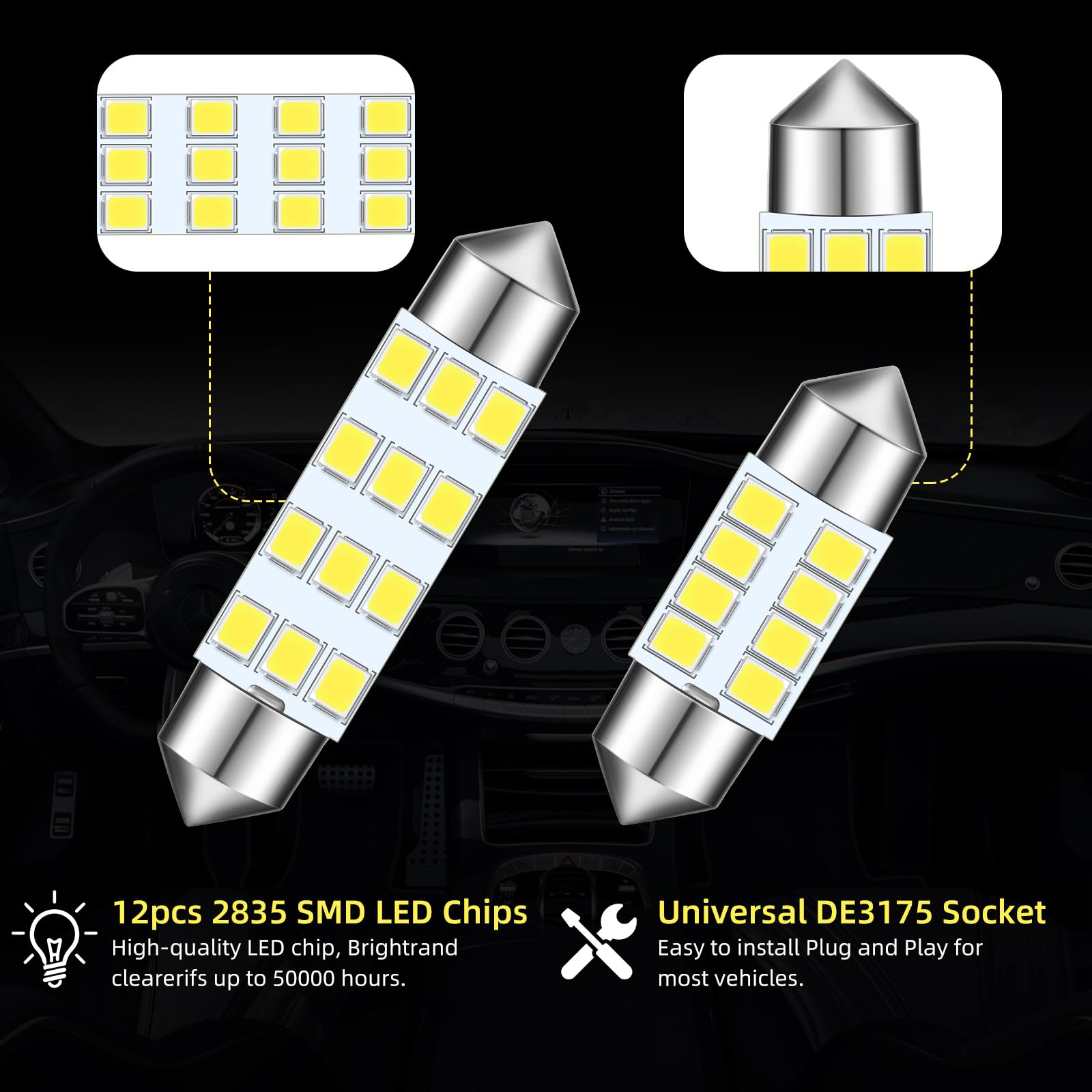 AOICANKI 32 Pieces Dome Light LED Car Interior Bulb Kit Set 194 T10 DE3175 578 - White - Replacement Lights for Indoor Use