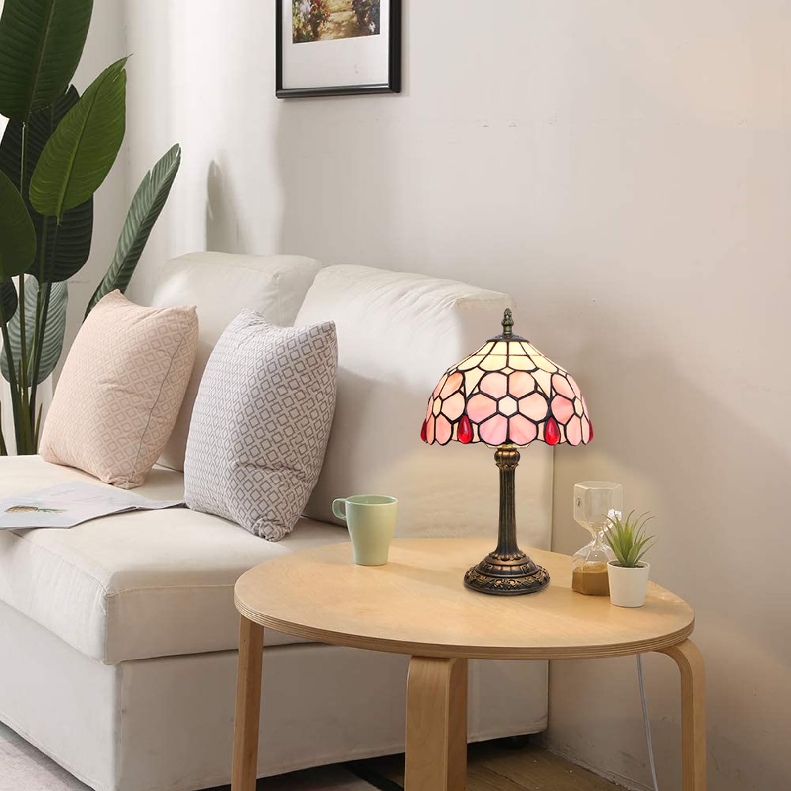 Wecrejoni Tiffany Lamp Stained Glass Lamp Small Bedside Table Lamps For Living Room Bedroom Dorm Kitchen Home Decor Festival Birthday Gift Cherry Blossoms