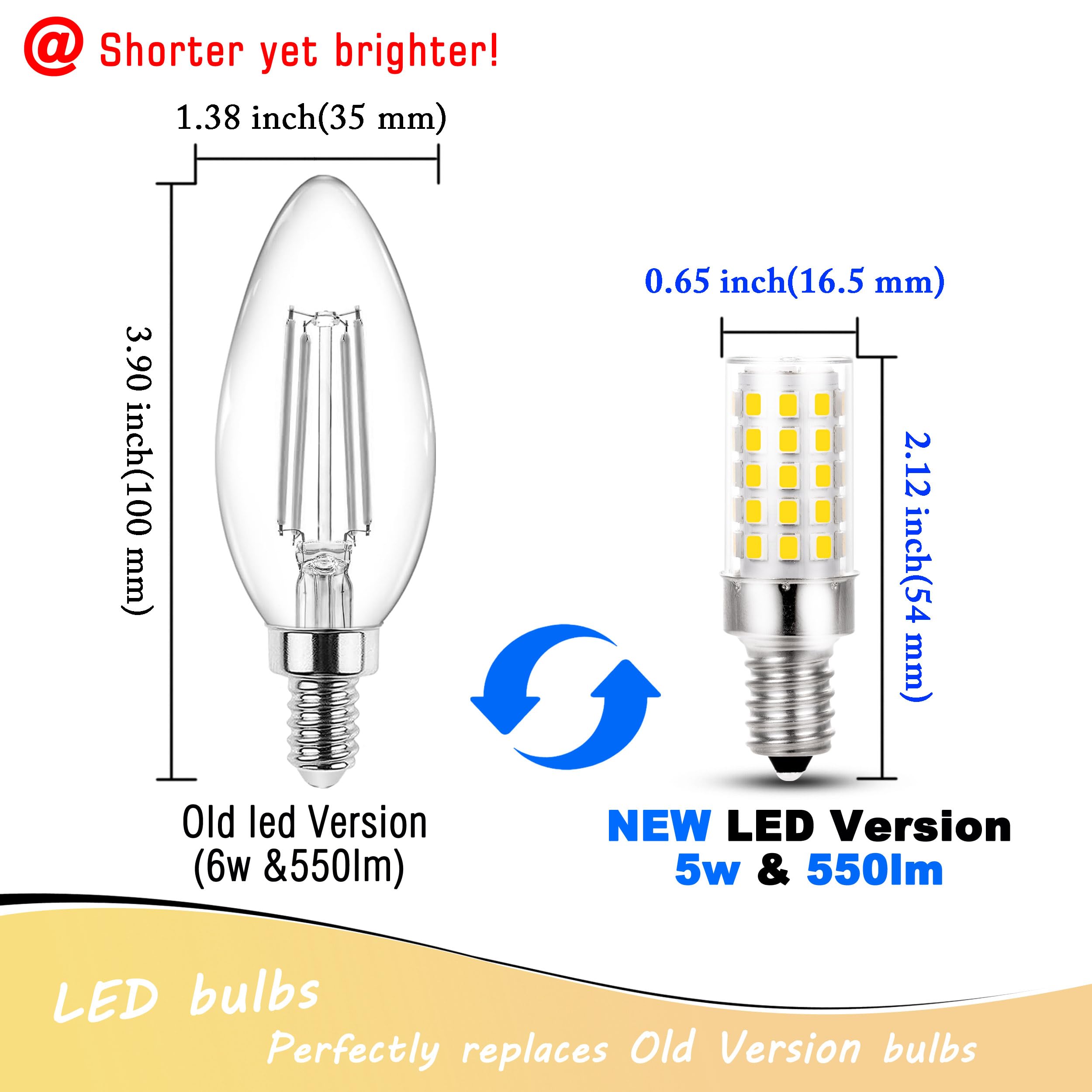 Heifymi E12 Candelabra Led Light Bulbs 60 Watt Equivalent 120 Volt 4000K Natural White 550Lm 6W C7 T6 E12 Small Base For Chandel