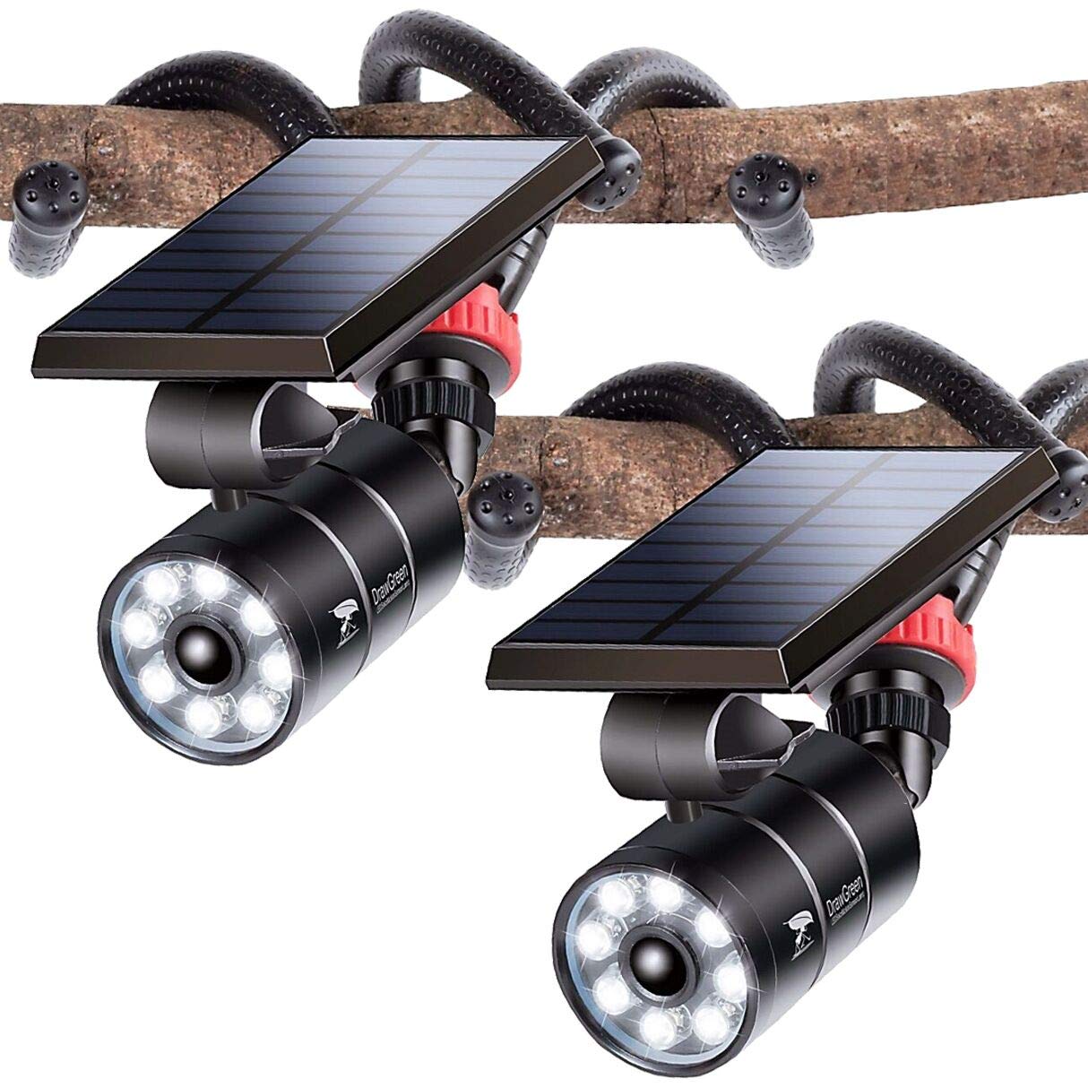 DrawGreen Solar Motion Flood Lights 9W 1400LM Aluminum Case Black Tripod
