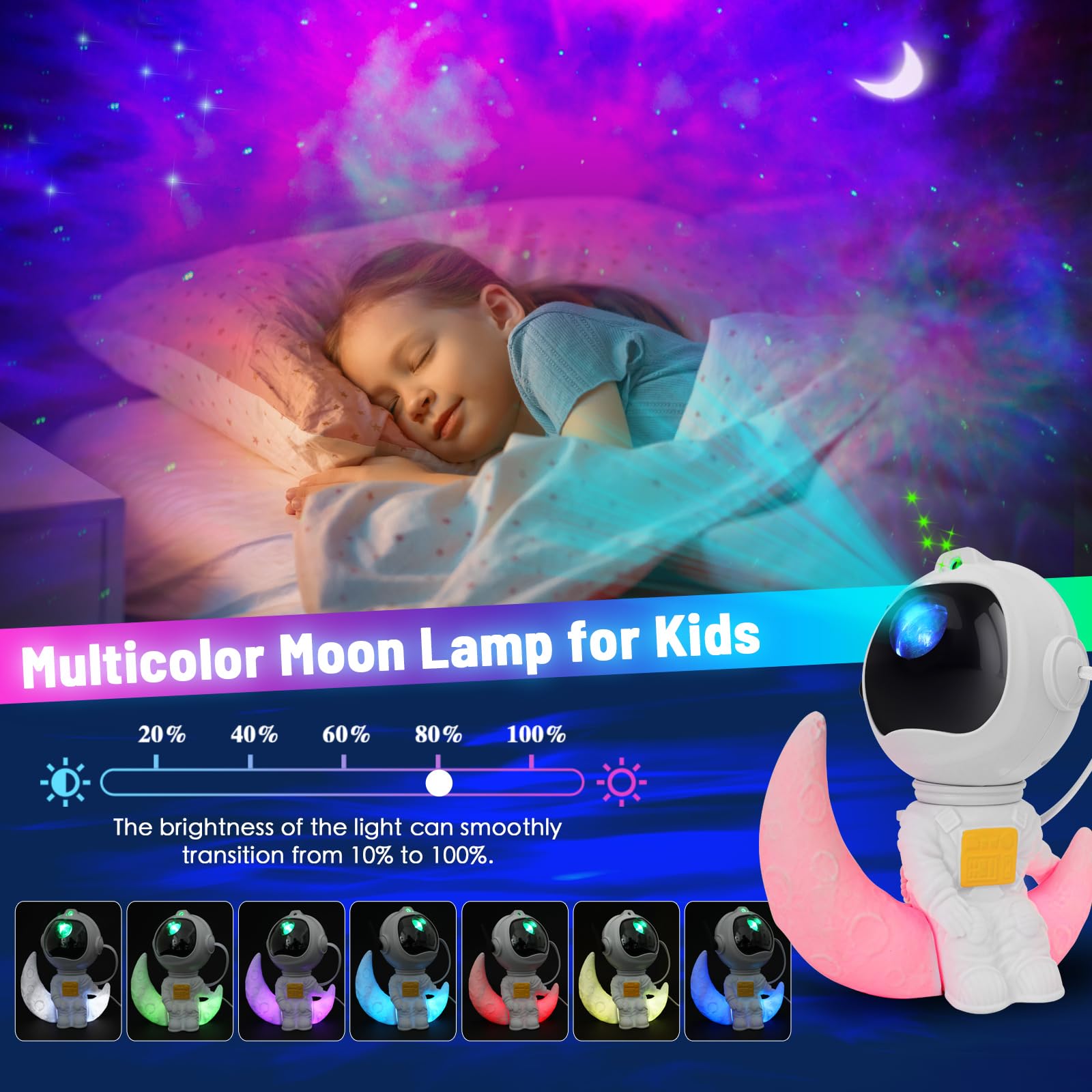Kimhy Astronaut Galaxy Projector, 2 In 1 Galaxy Projector For Bedroom Decor With Moon Lamp, Star Projector Galaxy Light With 8 C