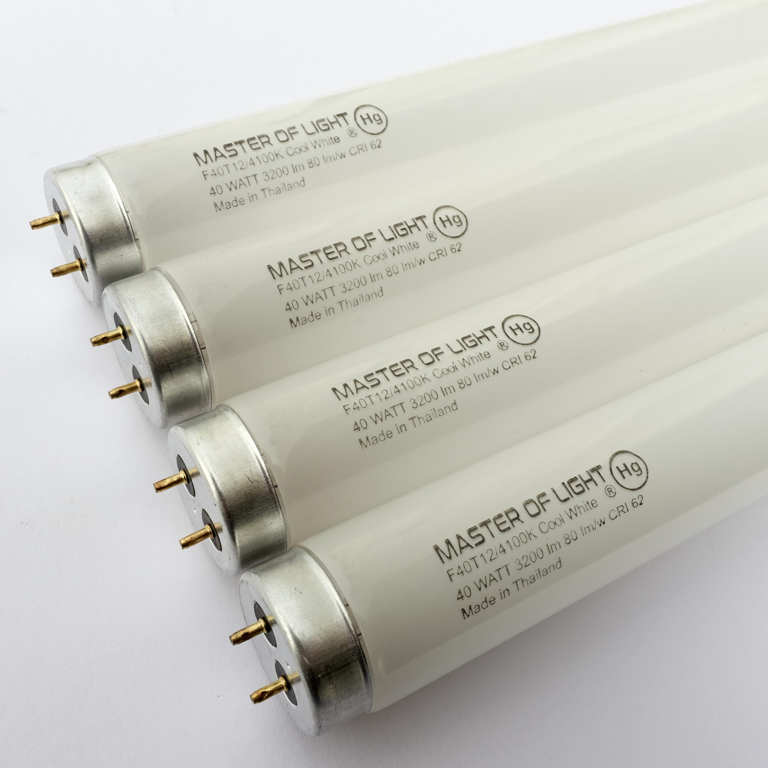 Master Of Light F40CW 4ft Fluorescent Tube Light Bulb 40W T12 Cool White 4100K Glass (4 Pack)